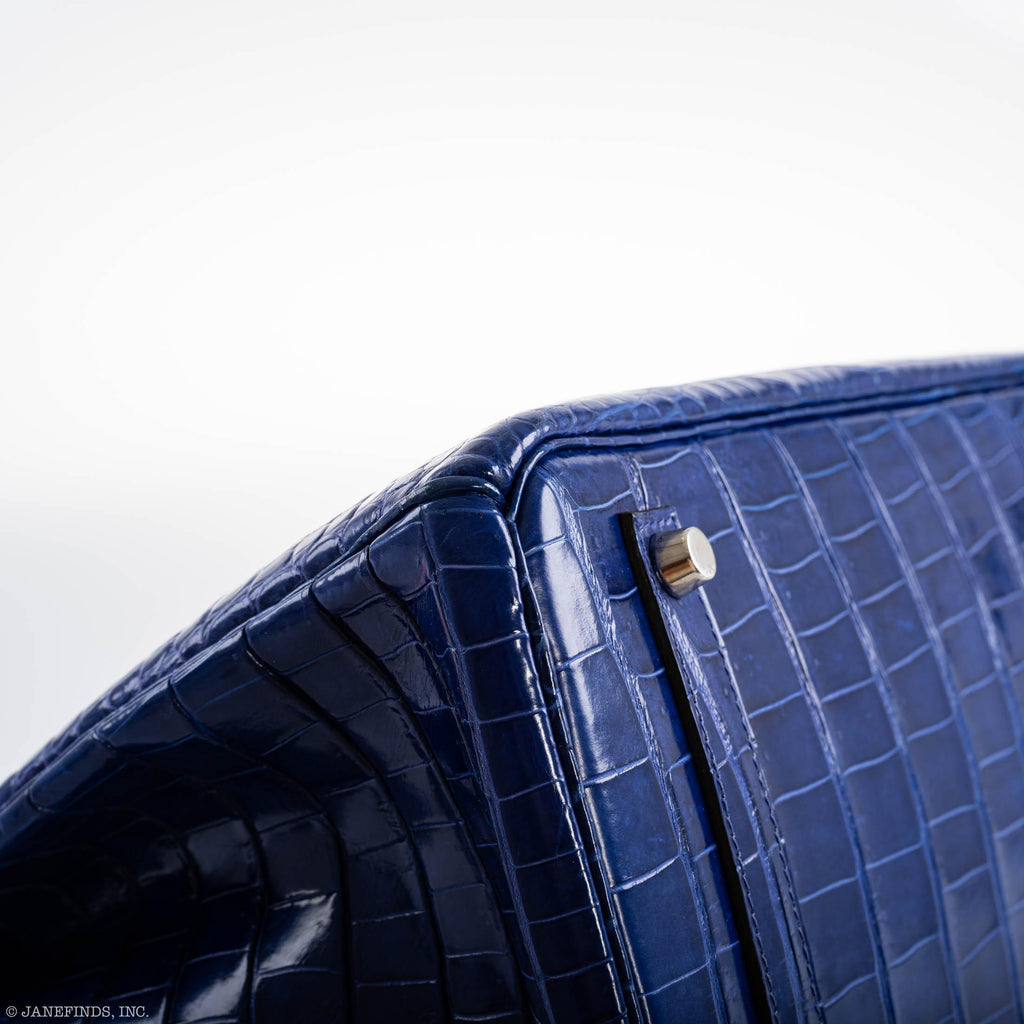 Hermes Birkin 35 Blue Electric Porosus Crocodile Palladium Hardware - 2012, P Square - Exclusu