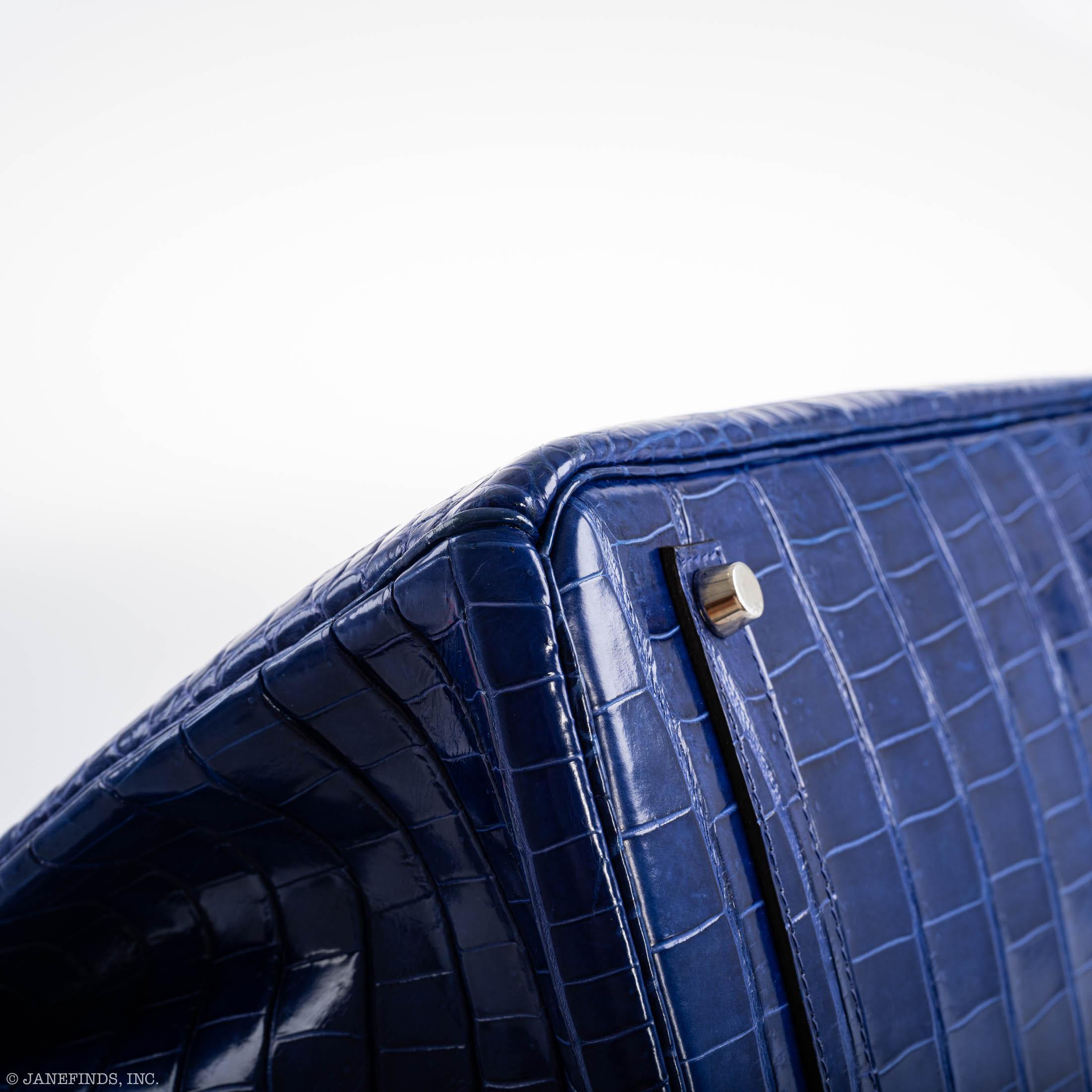 Hermes Birkin 35 Blue Electric Porosus Crocodile Palladium Hardware - 2012, P Square - Exclusu