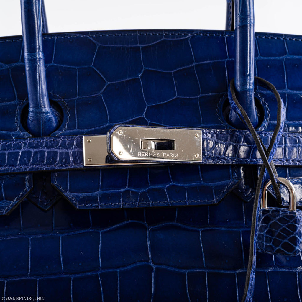 Hermes Birkin 35 Blue Electric Porosus Crocodile Palladium Hardware - 2012, P Square - Exclusu