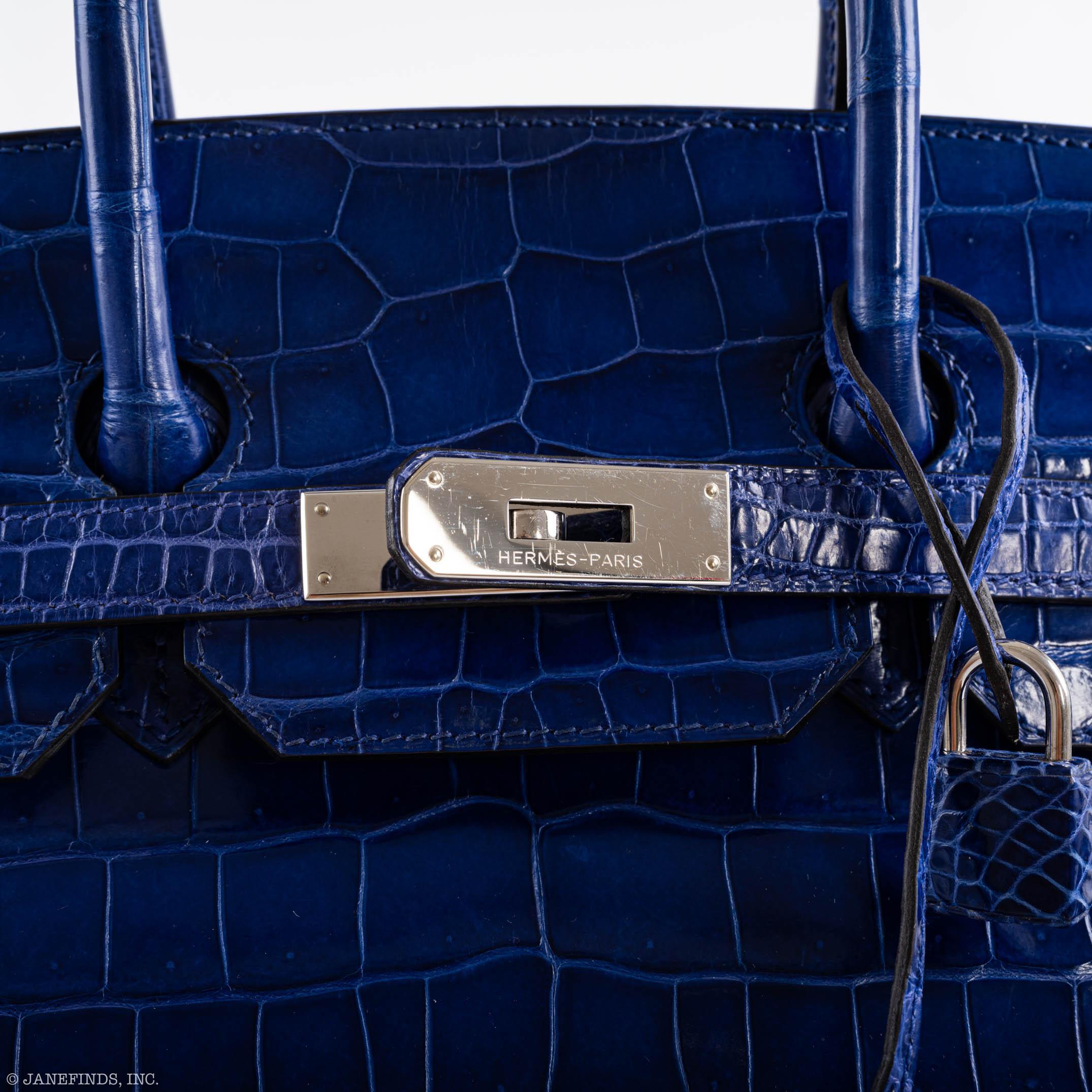 Hermes Birkin 35 Blue Electric Porosus Crocodile Palladium Hardware - 2012, P Square - Exclusu