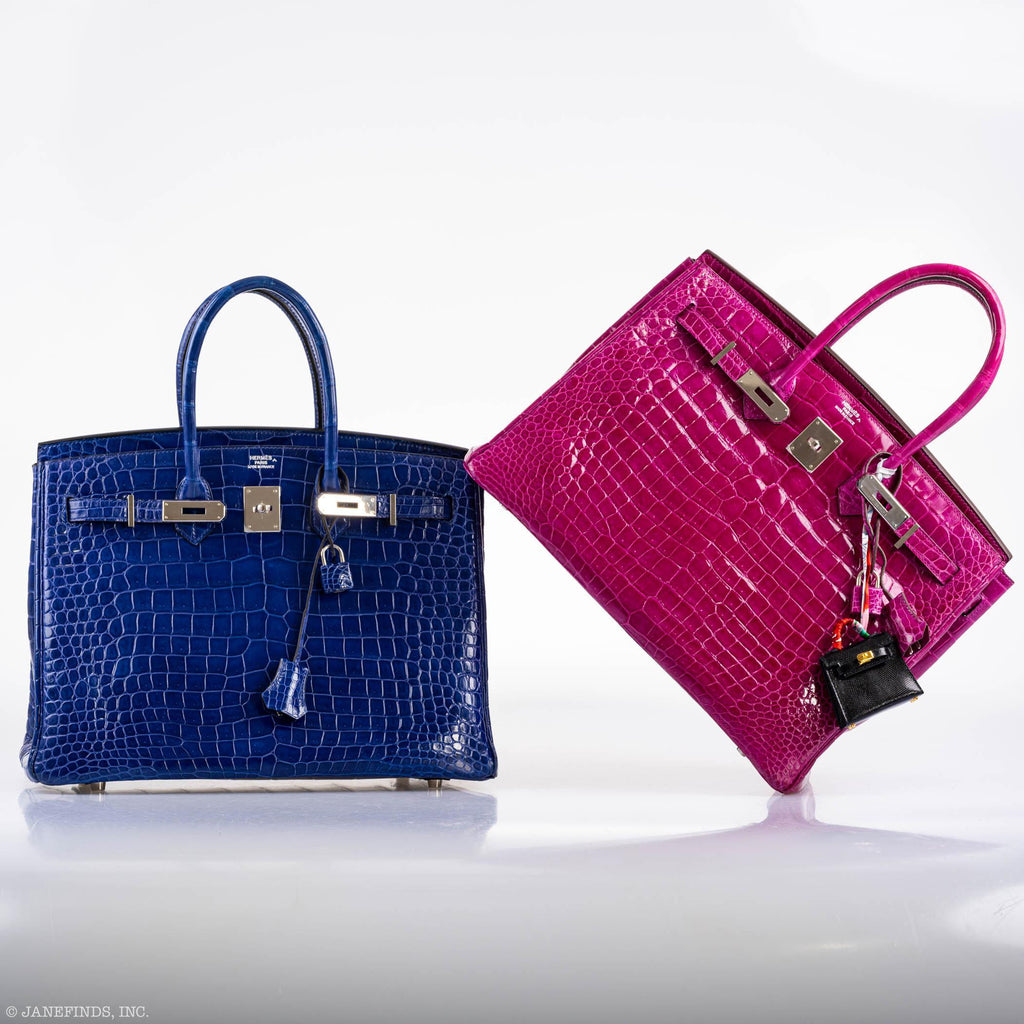 Hermes Birkin 35 Blue Electric Porosus Crocodile Palladium Hardware - 2012, P Square - Exclusu