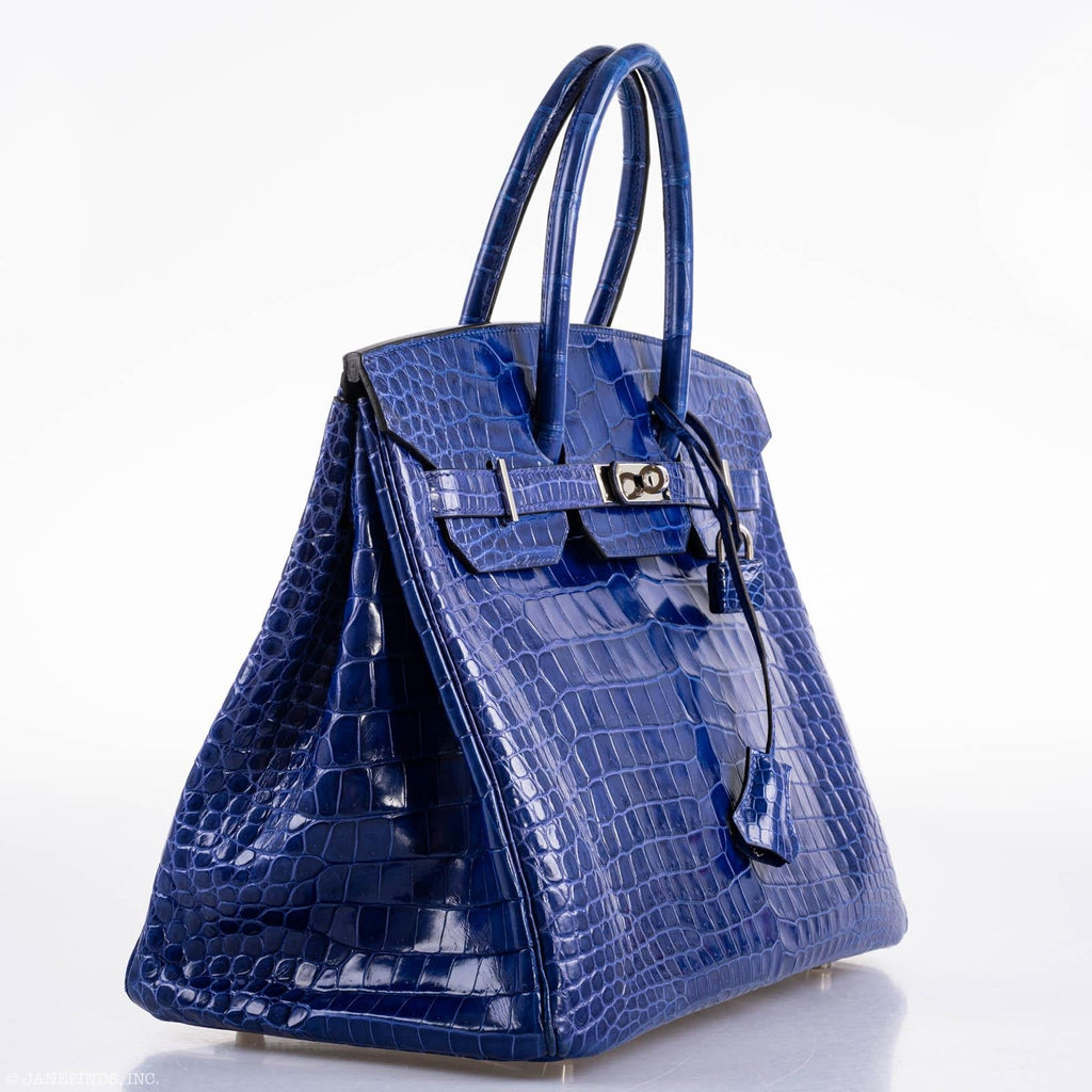 Hermes Birkin 35 Blue Electric Porosus Crocodile Palladium Hardware - 2012, P Square - Exclusu