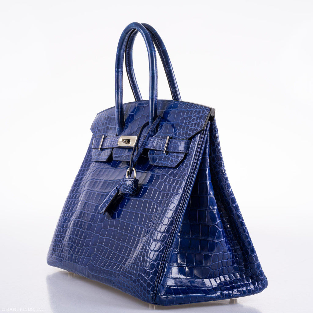 Hermes Birkin 35 Blue Electric Porosus Crocodile Palladium Hardware - 2012, P Square - Exclusu