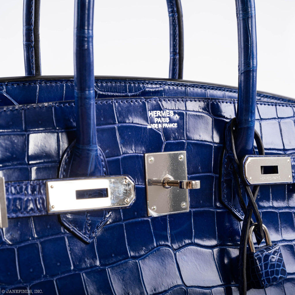 Hermes Birkin 35 Blue Electric Porosus Crocodile Palladium Hardware - 2012, P Square - Exclusu