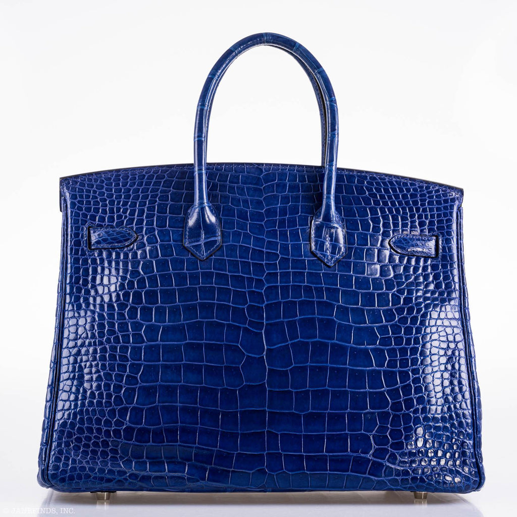 Hermes Birkin 35 Blue Electric Porosus Crocodile Palladium Hardware - 2012, P Square - Exclusu
