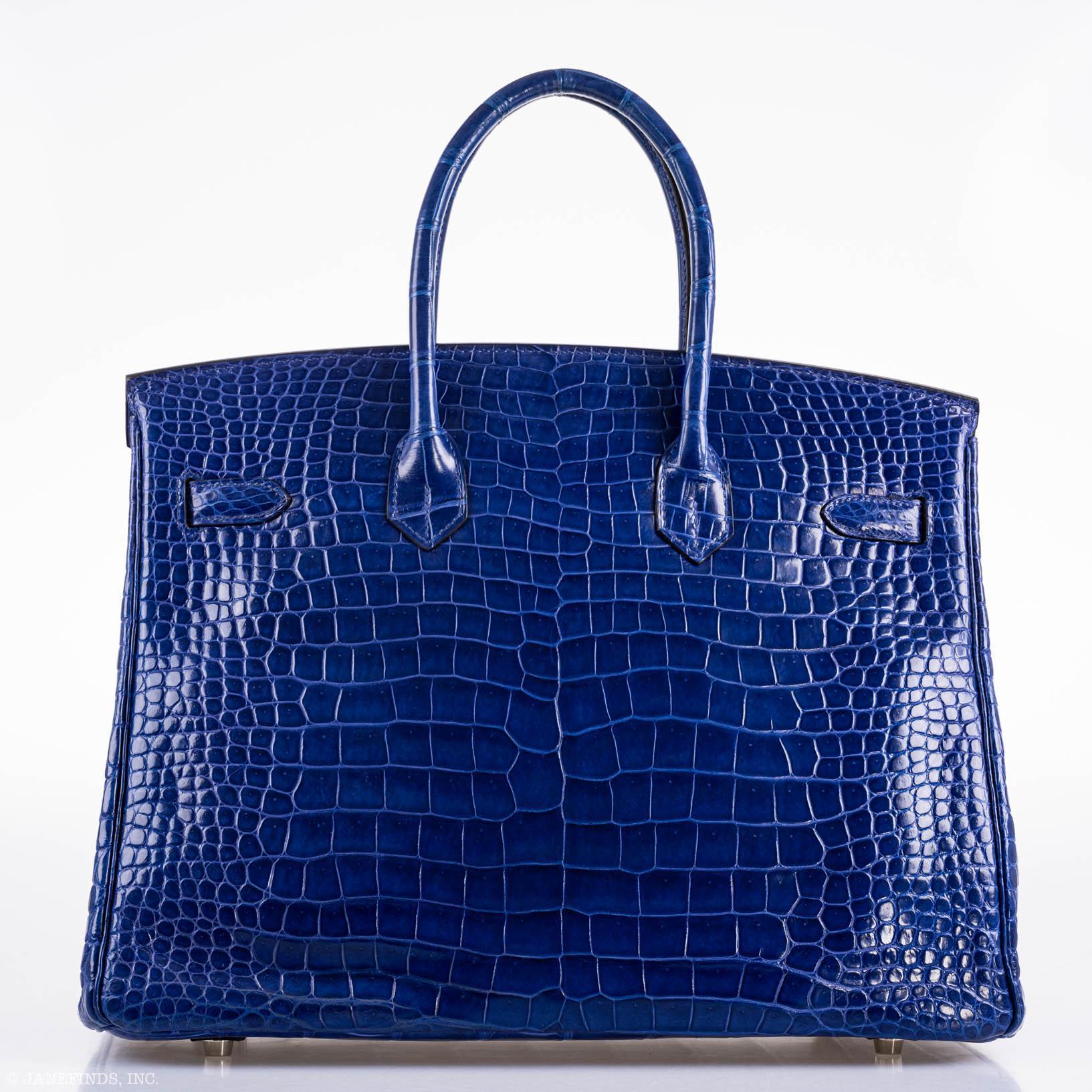 Hermes Birkin 35 Blue Electric Porosus Crocodile Palladium Hardware - 2012, P Square - Exclusu