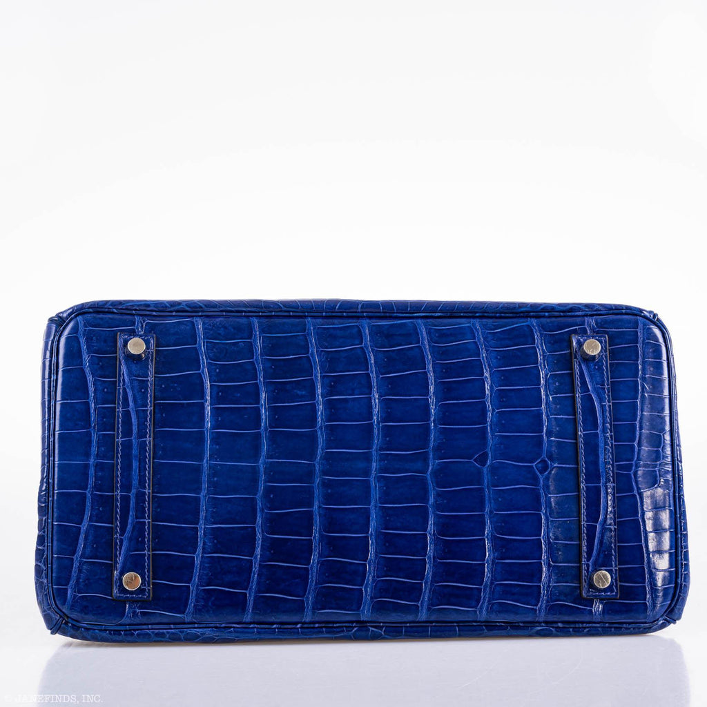 Hermes Birkin 35 Blue Electric Porosus Crocodile Palladium Hardware - 2012, P Square - Exclusu