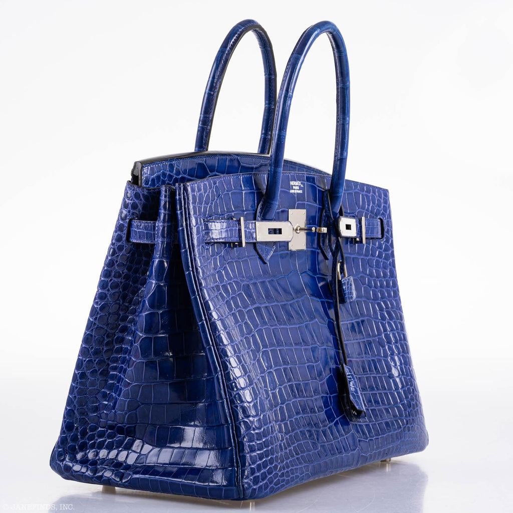 Hermes Birkin 35 Blue Electric Porosus Crocodile Palladium Hardware - 2012, P Square - Exclusu