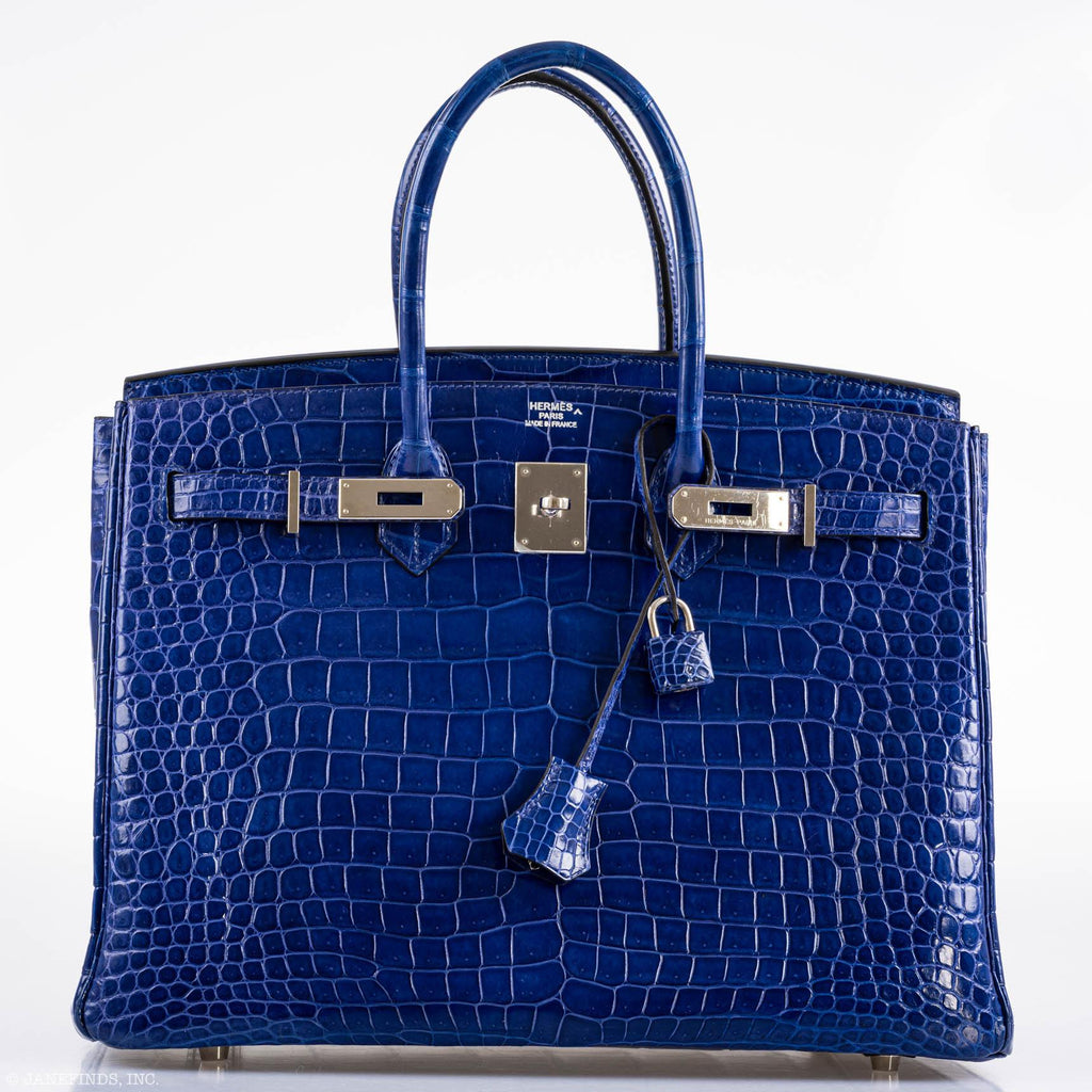 Hermes Birkin 35 Blue Electric Porosus Crocodile Palladium Hardware - 2012, P Square - Exclusu
