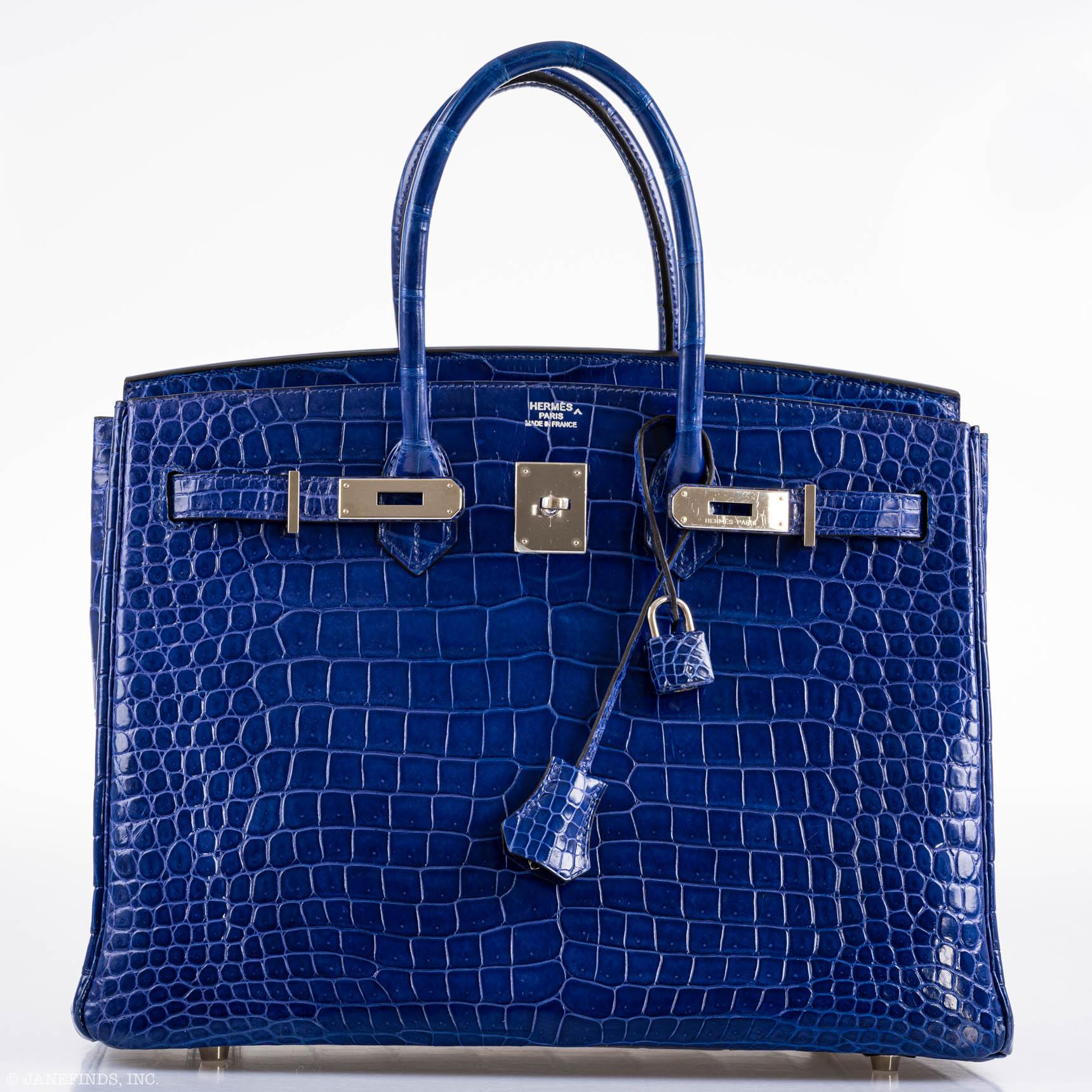 Hermes Birkin 35 Blue Electric Porosus Crocodile Palladium Hardware - 2012, P Square - Exclusu
