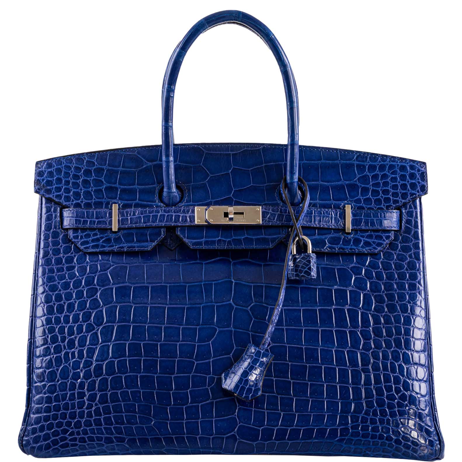 Hermes Birkin 35 Blue Electric Porosus Crocodile Palladium Hardware - 2012, P Square - Exclusu