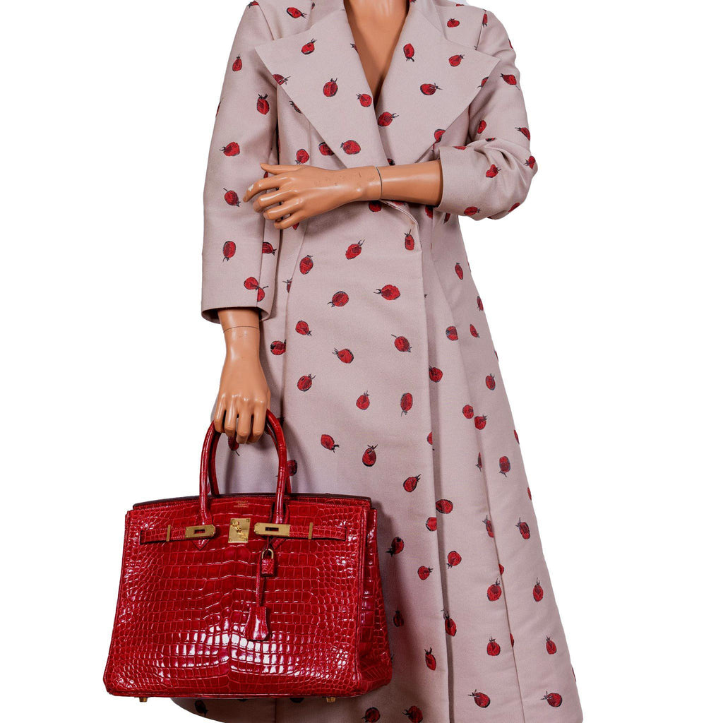 Hermes Birkin 35 Braise Porosus Crocodile with Gold Hardware - 2011, Square O - Exclusu