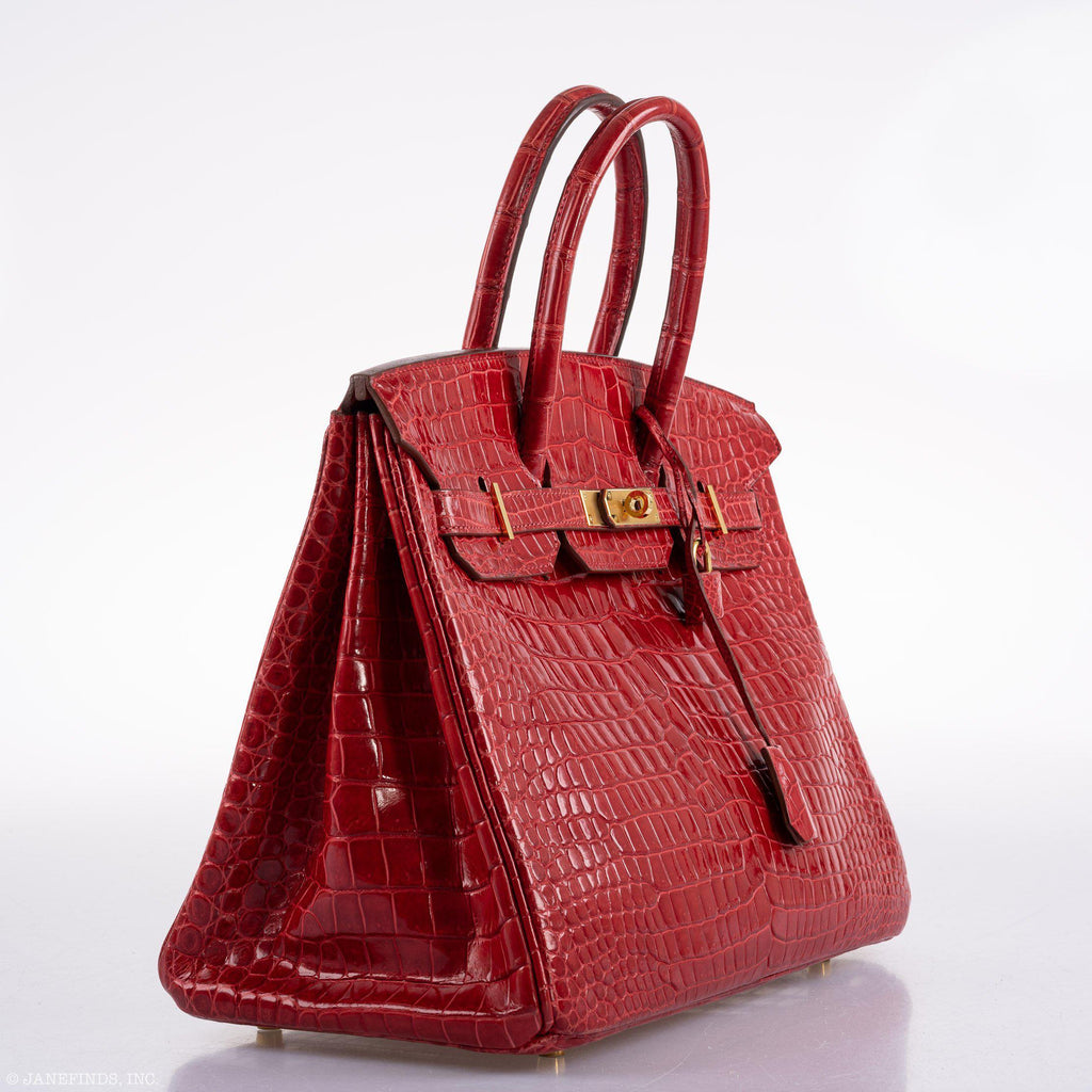 Hermes Birkin 35 Braise Porosus Crocodile with Gold Hardware - 2011, Square O - Exclusu