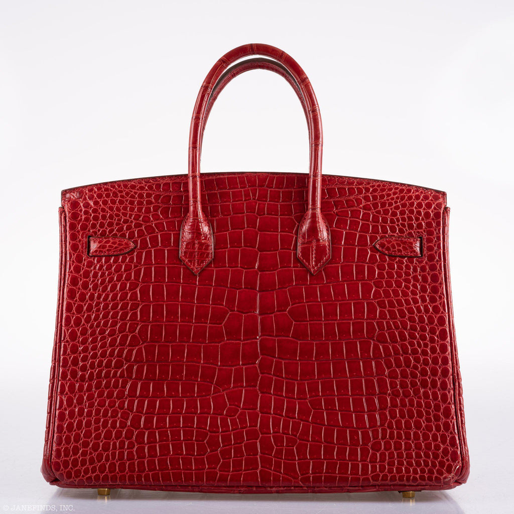 Hermes Birkin 35 Braise Porosus Crocodile with Gold Hardware - 2011, Square O - Exclusu