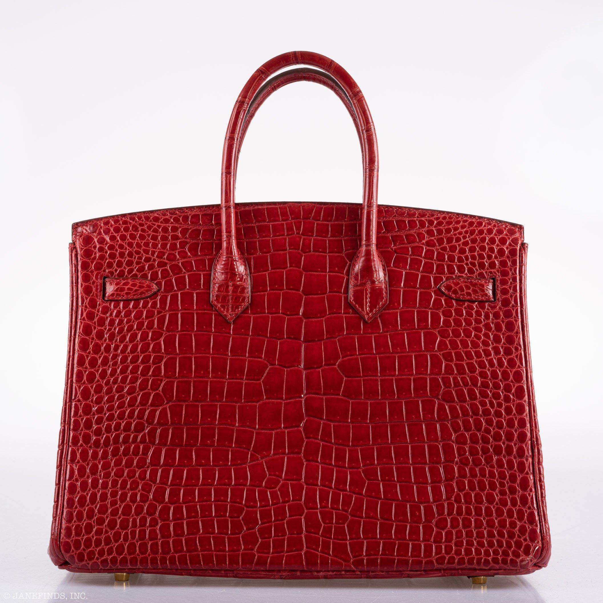Hermes Birkin 35 Braise Porosus Crocodile with Gold Hardware - 2011, Square O - Exclusu