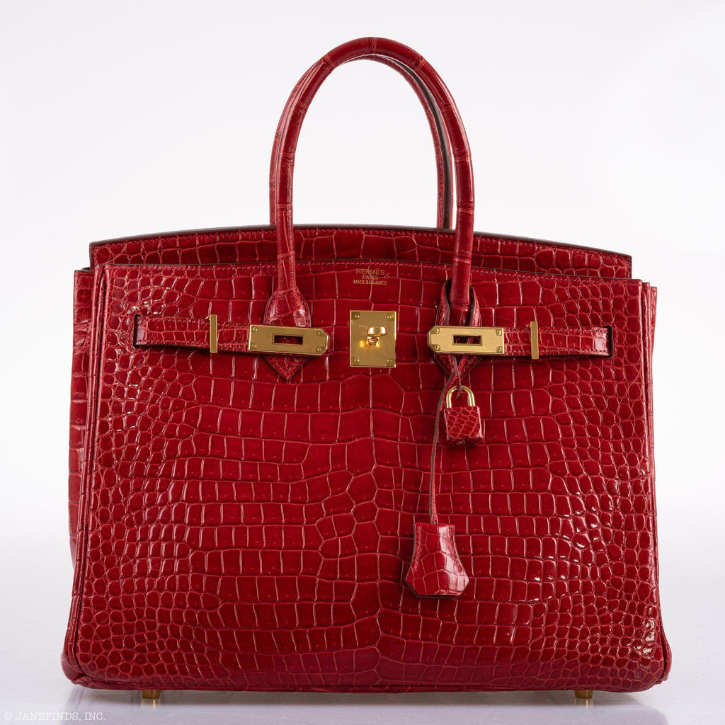 Hermes Birkin 35 Braise Porosus Crocodile with Gold Hardware - 2011, Square O - Exclusu