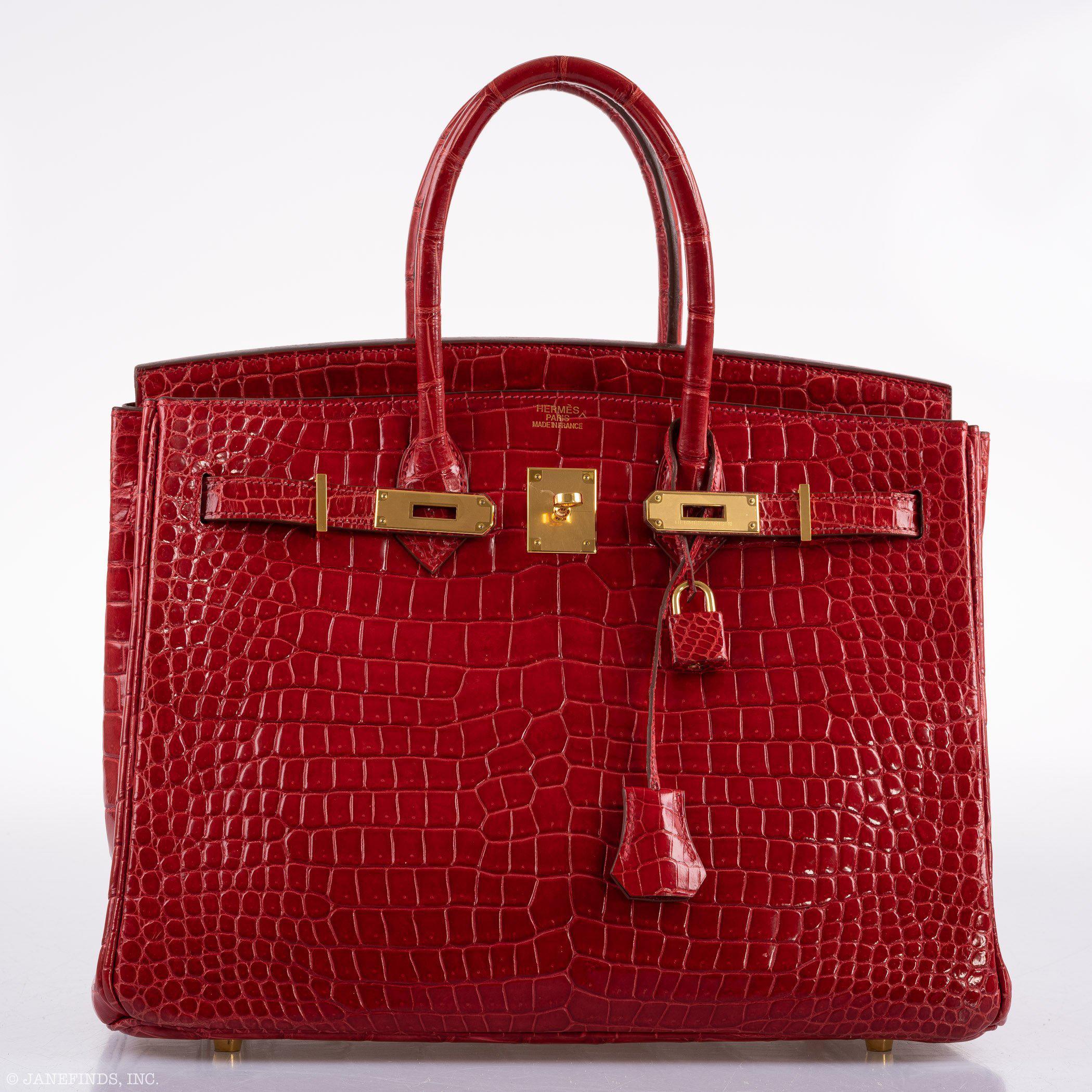 Hermes Birkin 35 Braise Porosus Crocodile with Gold Hardware - 2011, Square O - Exclusu
