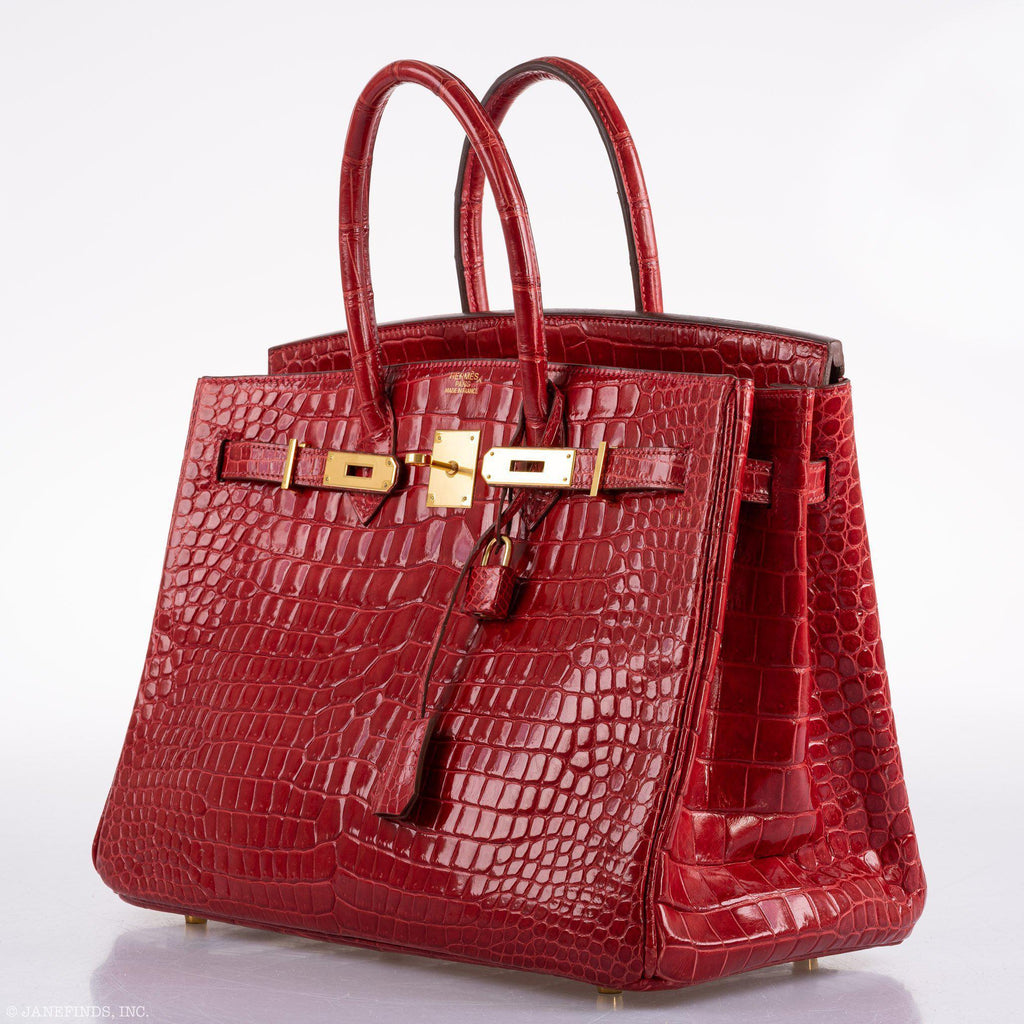 Hermes Birkin 35 Braise Porosus Crocodile with Gold Hardware - 2011, Square O - Exclusu