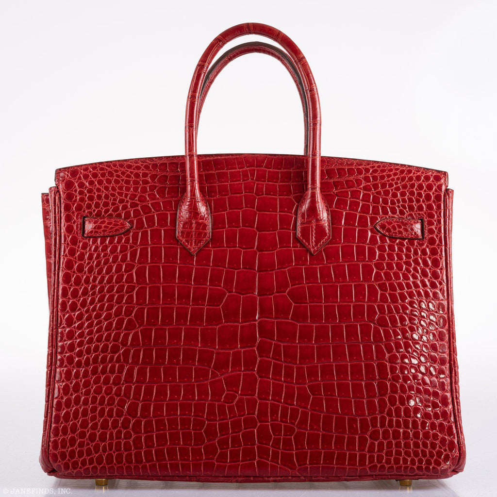 Hermes Birkin 35 Braise Porosus Crocodile with Gold Hardware - 2011, Square O - Exclusu