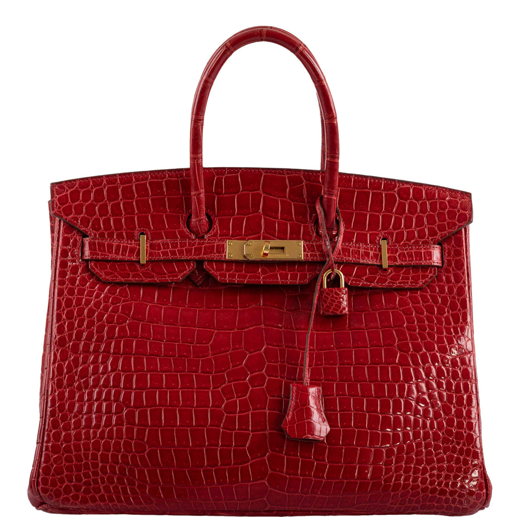 Hermes Birkin 35 Braise Porosus Crocodile with Gold Hardware - 2011, Square O - Exclusu