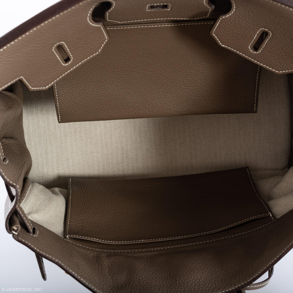 Hermes Birkin 35 Crinoline & Etoupe Clemence with Palladium Hardware - 2005, I Square - Exclusu