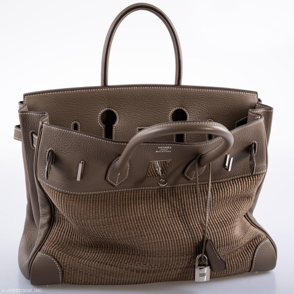 Hermes Birkin 35 Crinoline & Etoupe Clemence with Palladium Hardware - 2005, I Square - Exclusu