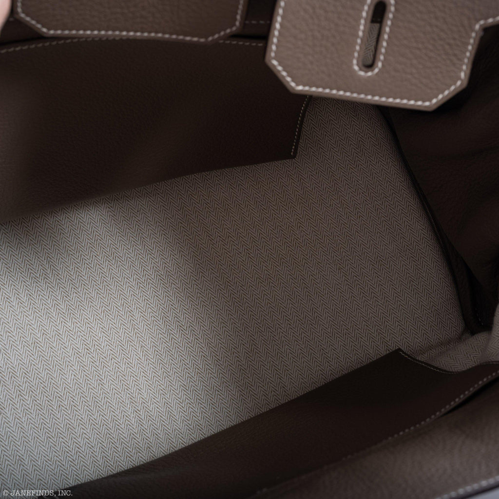 Hermes Birkin 35 Crinoline & Etoupe Clemence with Palladium Hardware - 2005, I Square - Exclusu