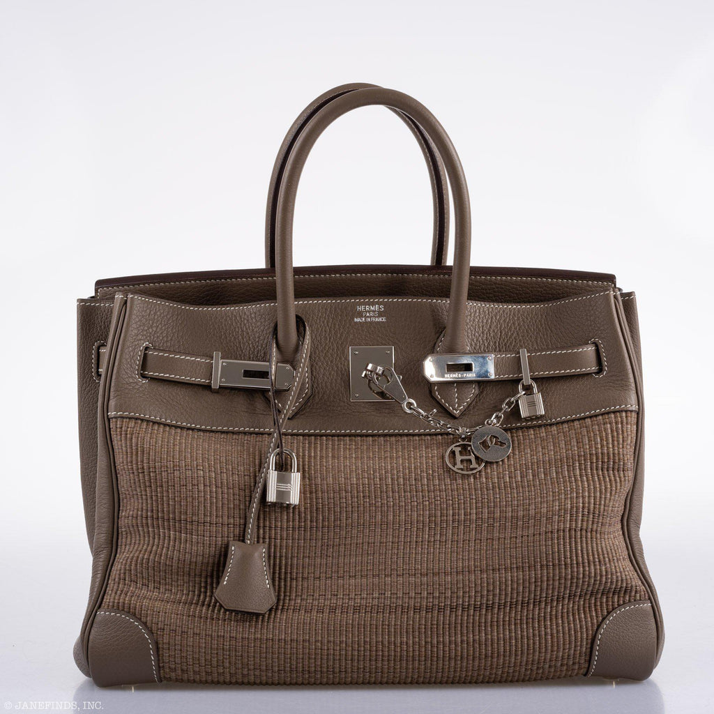 Hermes Birkin 35 Crinoline & Etoupe Clemence with Palladium Hardware - 2005, I Square - Exclusu
