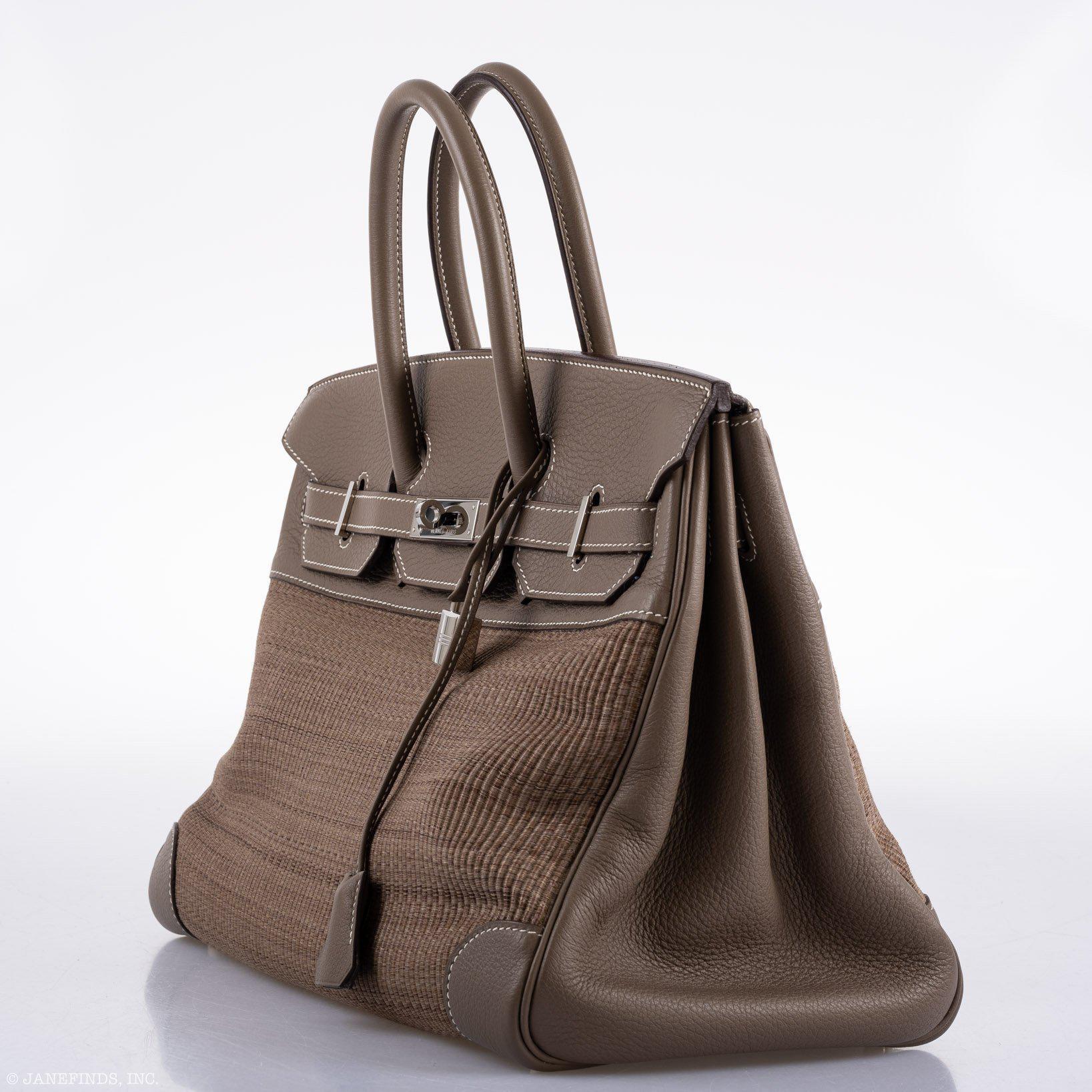 Hermes Birkin 35 Crinoline & Etoupe Clemence with Palladium Hardware - 2005, I Square - Exclusu