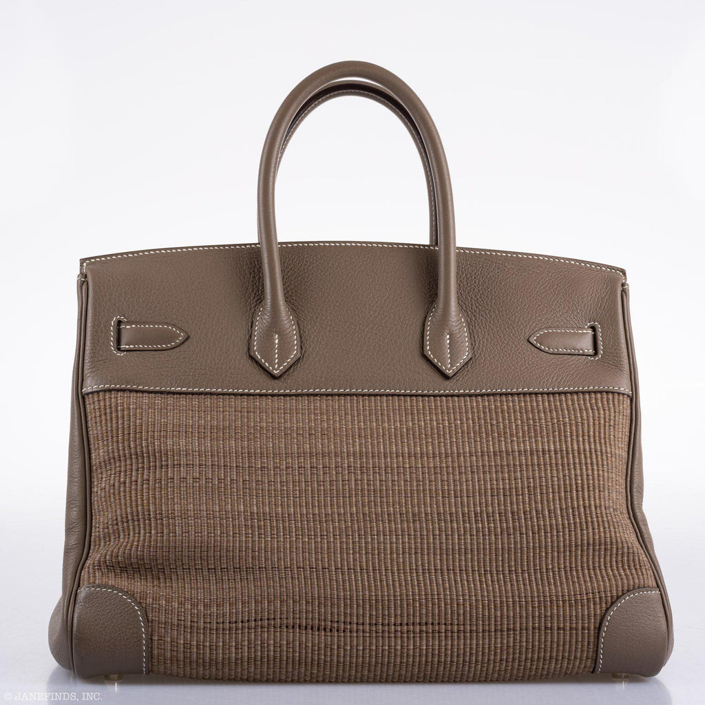 Hermes Birkin 35 Crinoline & Etoupe Clemence with Palladium Hardware - 2005, I Square - Exclusu