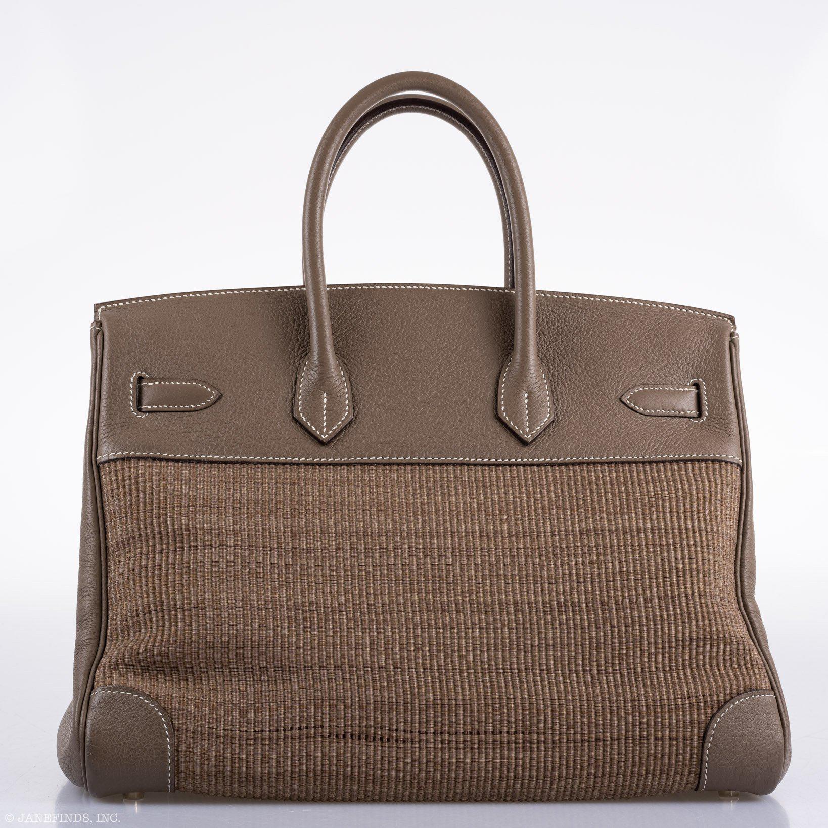 Hermes Birkin 35 Crinoline & Etoupe Clemence with Palladium Hardware - 2005, I Square - Exclusu