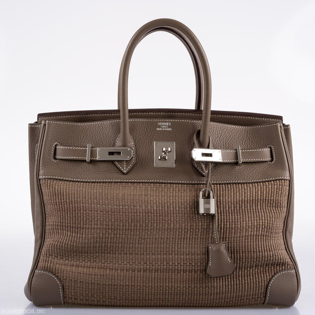 Hermes Birkin 35 Crinoline & Etoupe Clemence with Palladium Hardware - 2005, I Square - Exclusu
