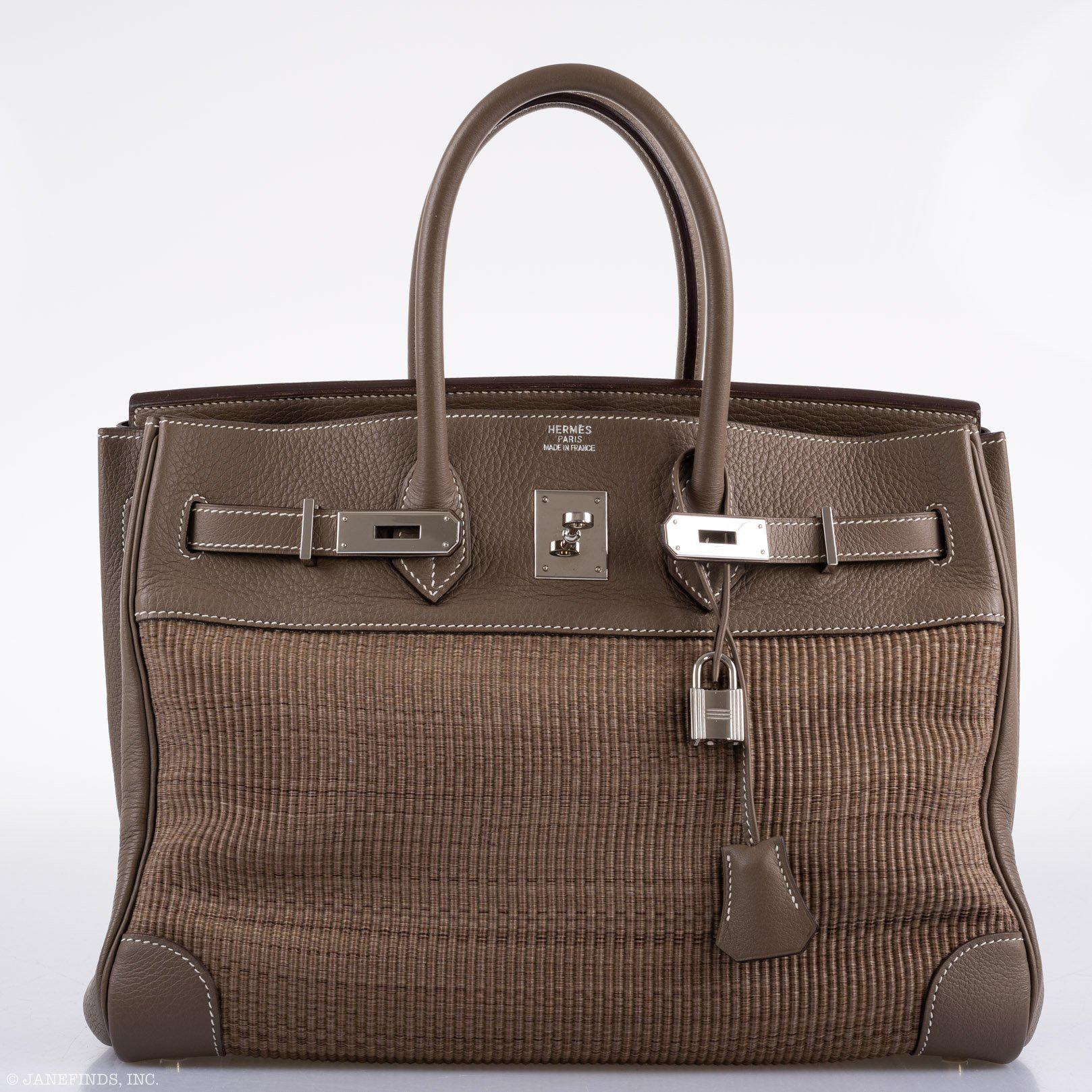 Hermes Birkin 35 Crinoline & Etoupe Clemence with Palladium Hardware - 2005, I Square - Exclusu