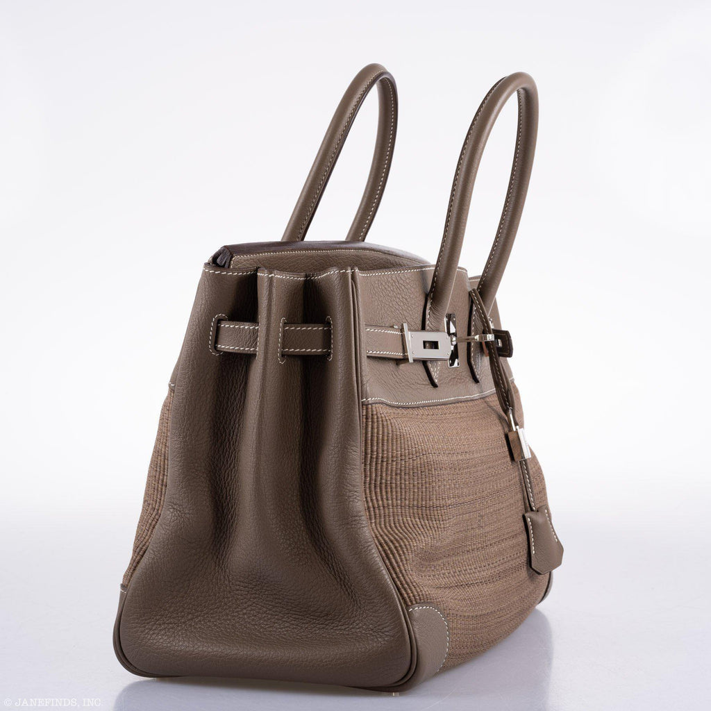 Hermes Birkin 35 Crinoline & Etoupe Clemence with Palladium Hardware - 2005, I Square - Exclusu