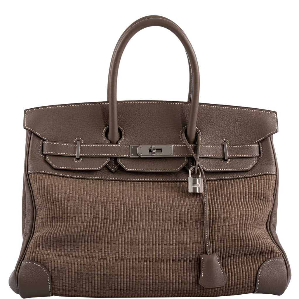 Hermes Birkin 35 Crinoline & Etoupe Clemence with Palladium Hardware - 2005, I Square - Exclusu