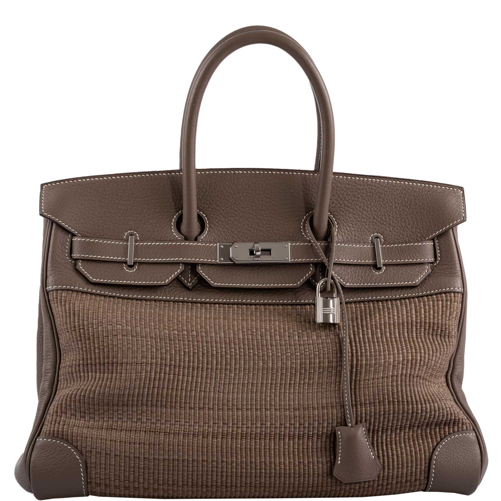 Hermes Birkin 35 Crinoline & Etoupe Clemence with Palladium Hardware - 2005, I Square - Exclusu