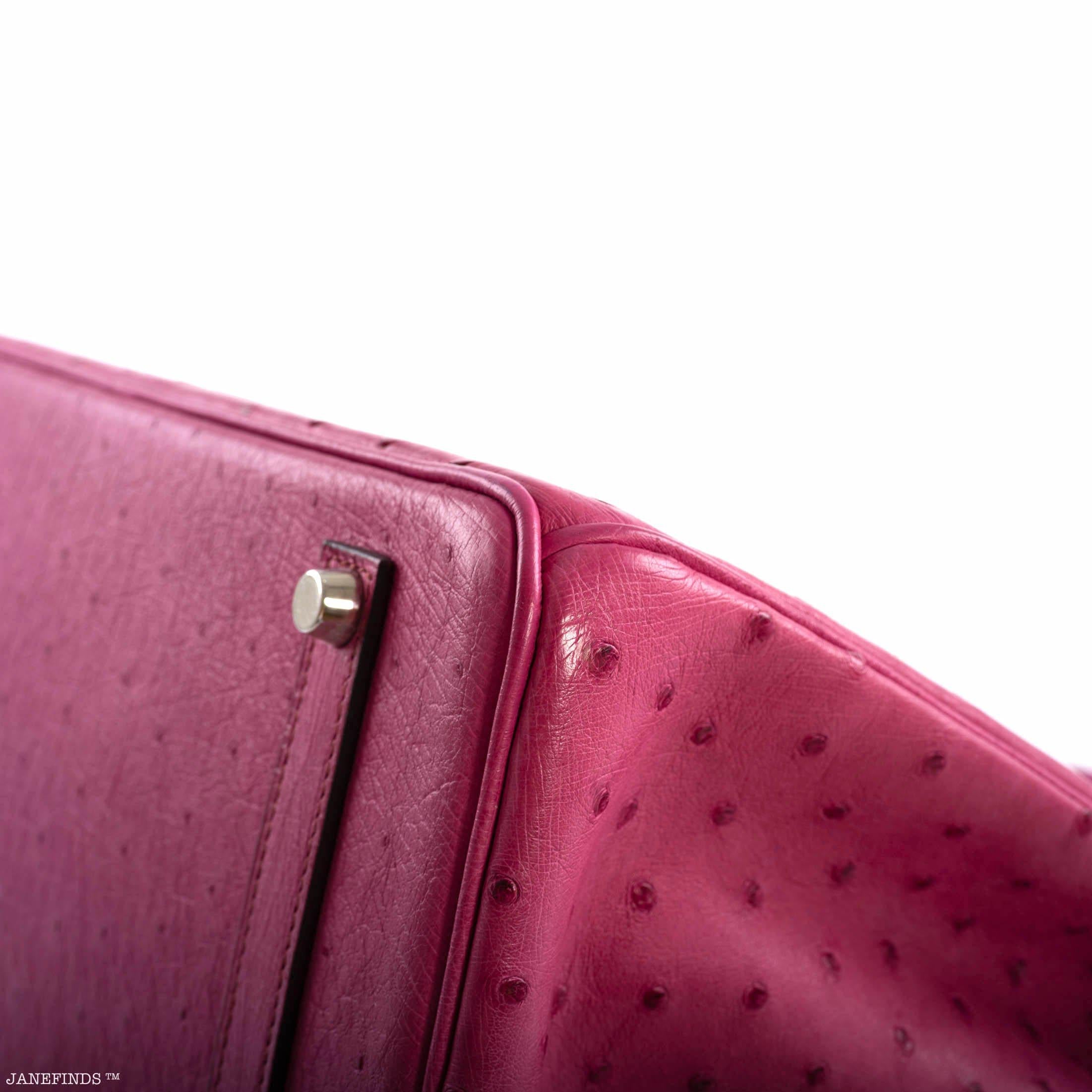 Hermes Birkin 35 Fuchsia Ostrich with Palladium Hardware - 2004, H Square - Exclusu