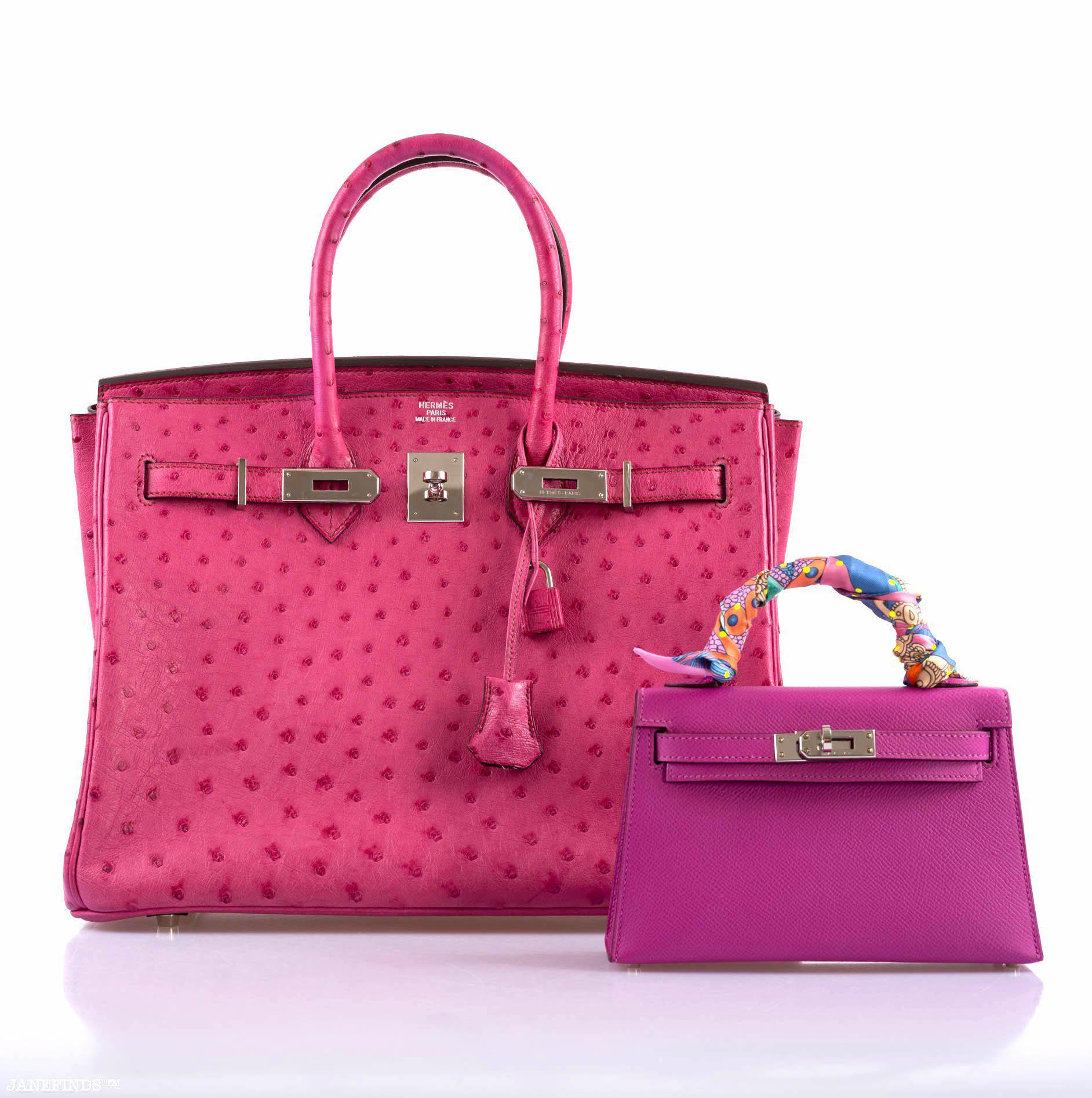 Hermes Birkin 35 Fuchsia Ostrich with Palladium Hardware - 2004, H Square - Exclusu