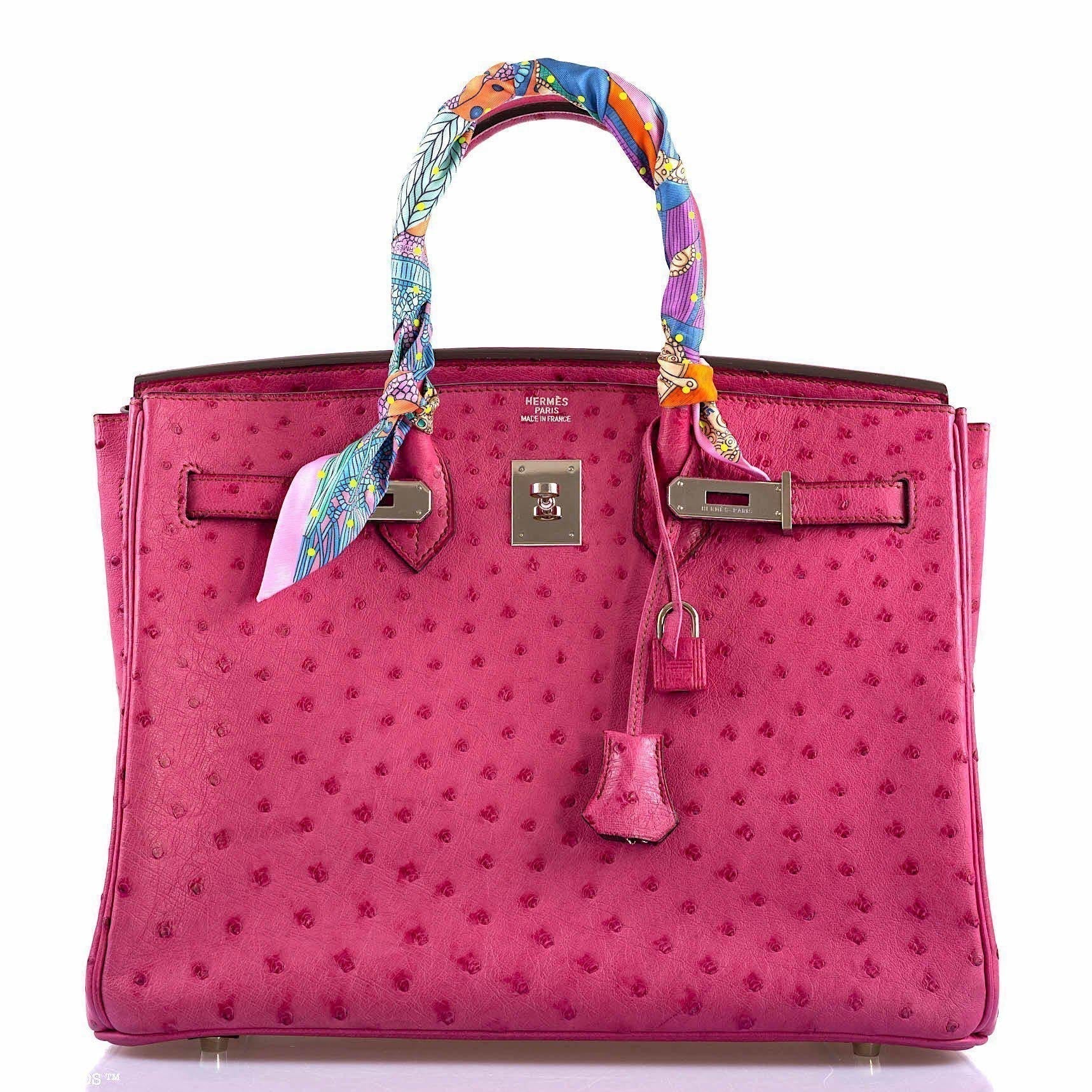 Hermes Birkin 35 Fuchsia Ostrich with Palladium Hardware - 2004, H Square - Exclusu