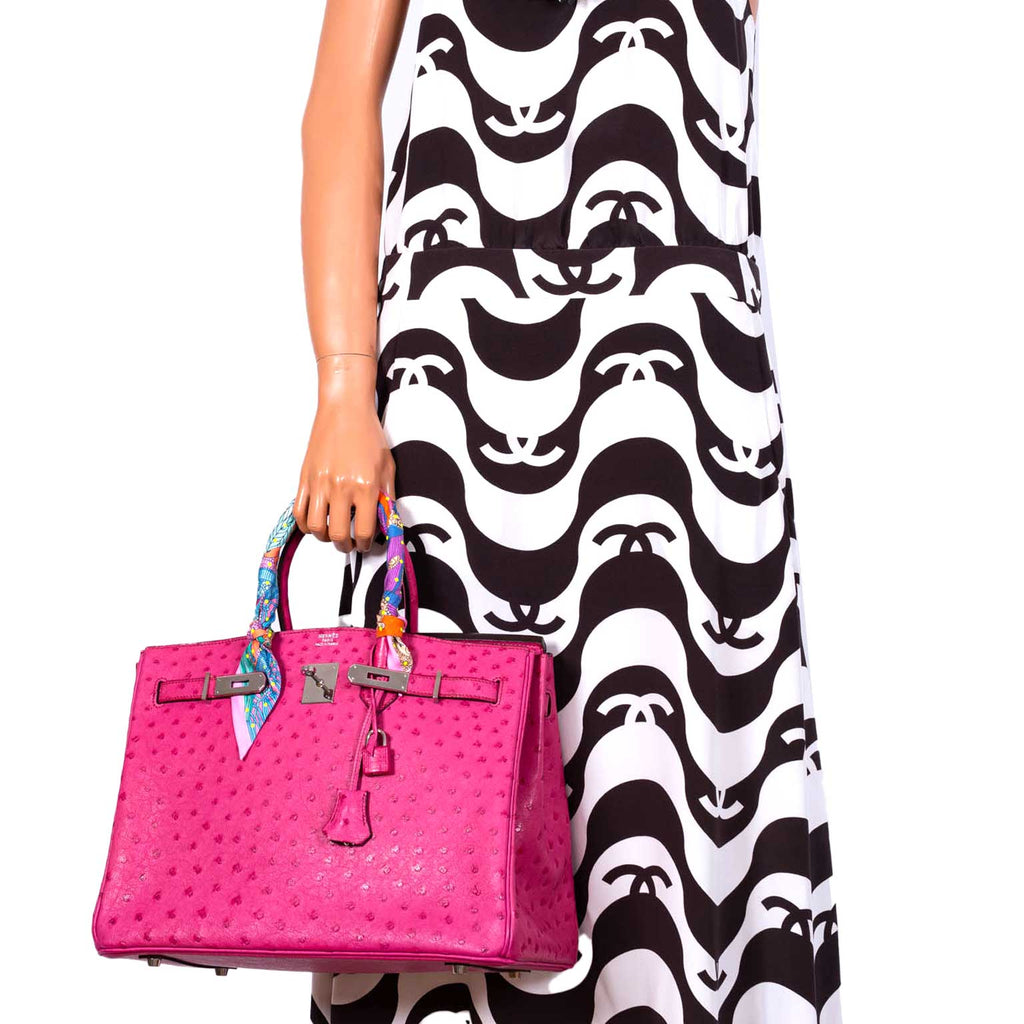 Hermes Birkin 35 Fuchsia Ostrich with Palladium Hardware - 2004, H Square - Exclusu