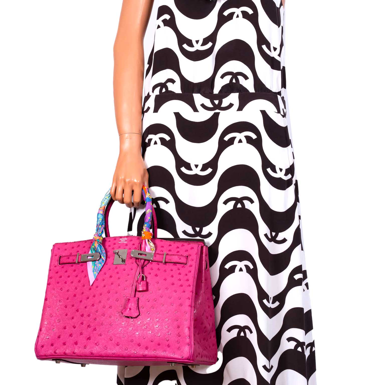 Hermes Birkin 35 Fuchsia Ostrich with Palladium Hardware - 2004, H Square - Exclusu