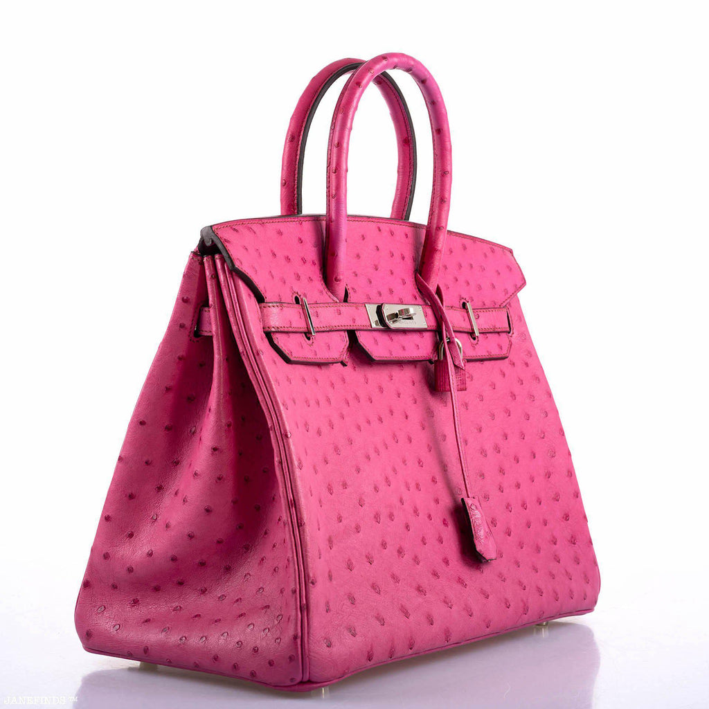 Hermes Birkin 35 Fuchsia Ostrich with Palladium Hardware - 2004, H Square - Exclusu