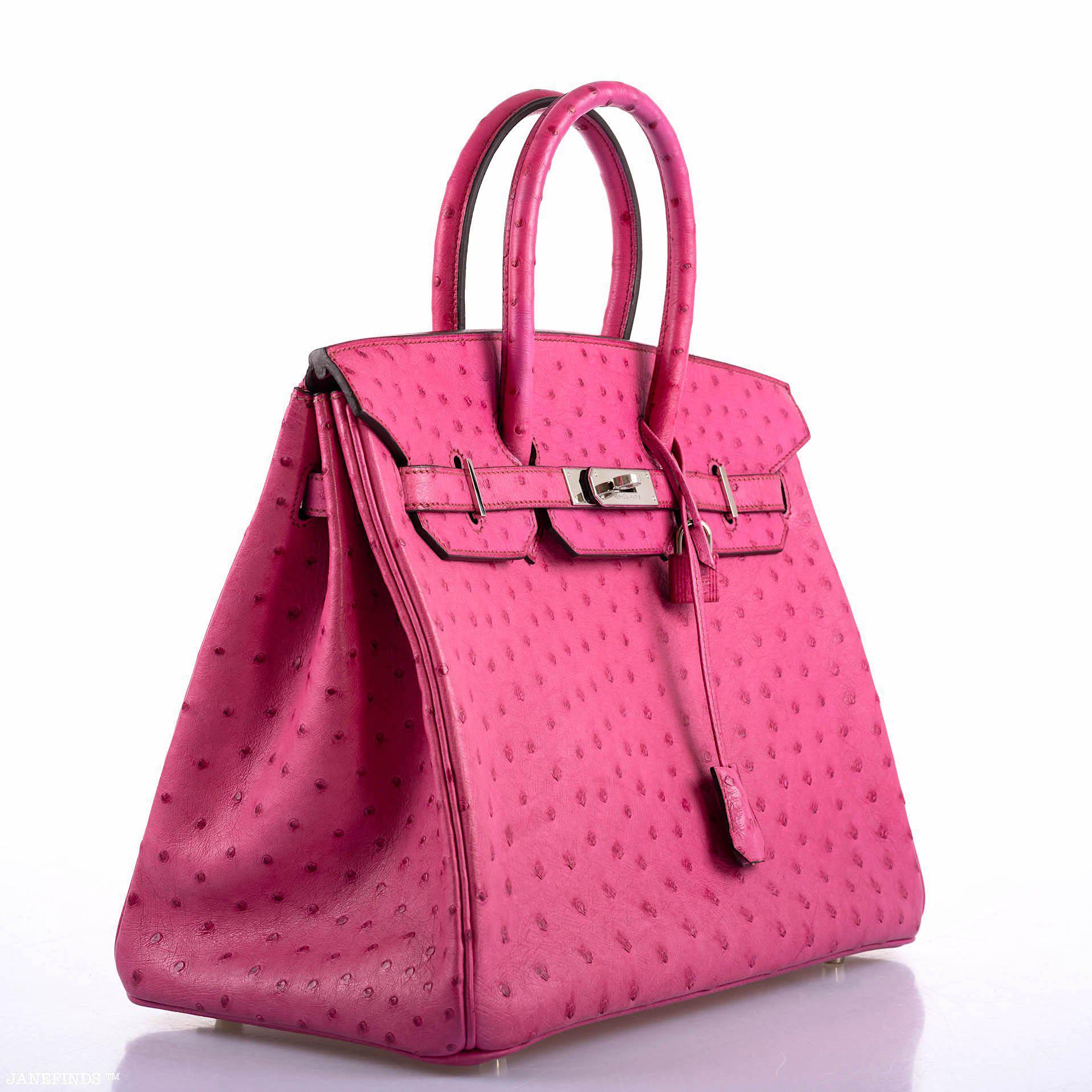 Hermes Birkin 35 Fuchsia Ostrich with Palladium Hardware - 2004, H Square - Exclusu