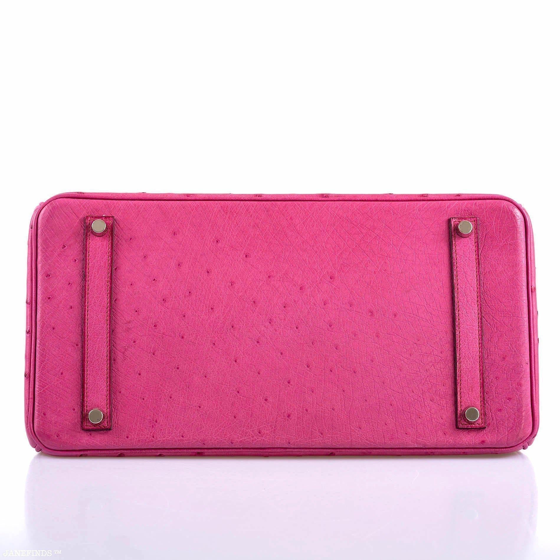 Hermes Birkin 35 Fuchsia Ostrich with Palladium Hardware - 2004, H Square - Exclusu