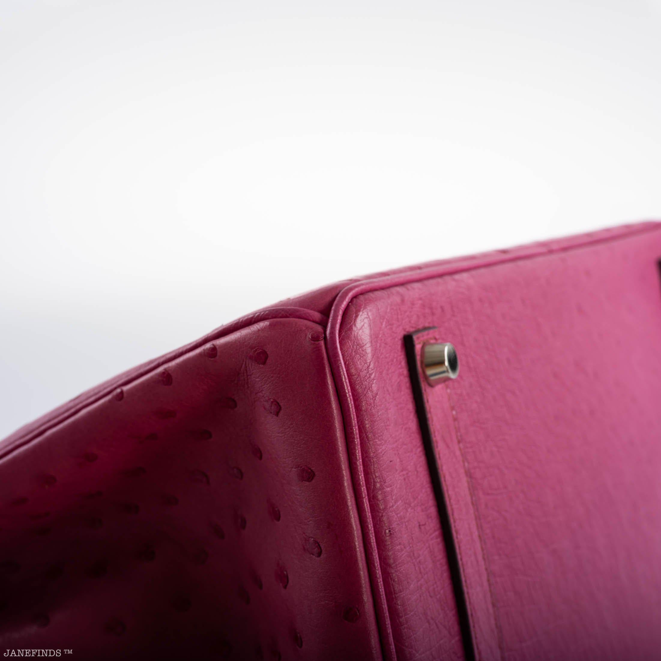 Hermes Birkin 35 Fuchsia Ostrich with Palladium Hardware - 2004, H Square - Exclusu
