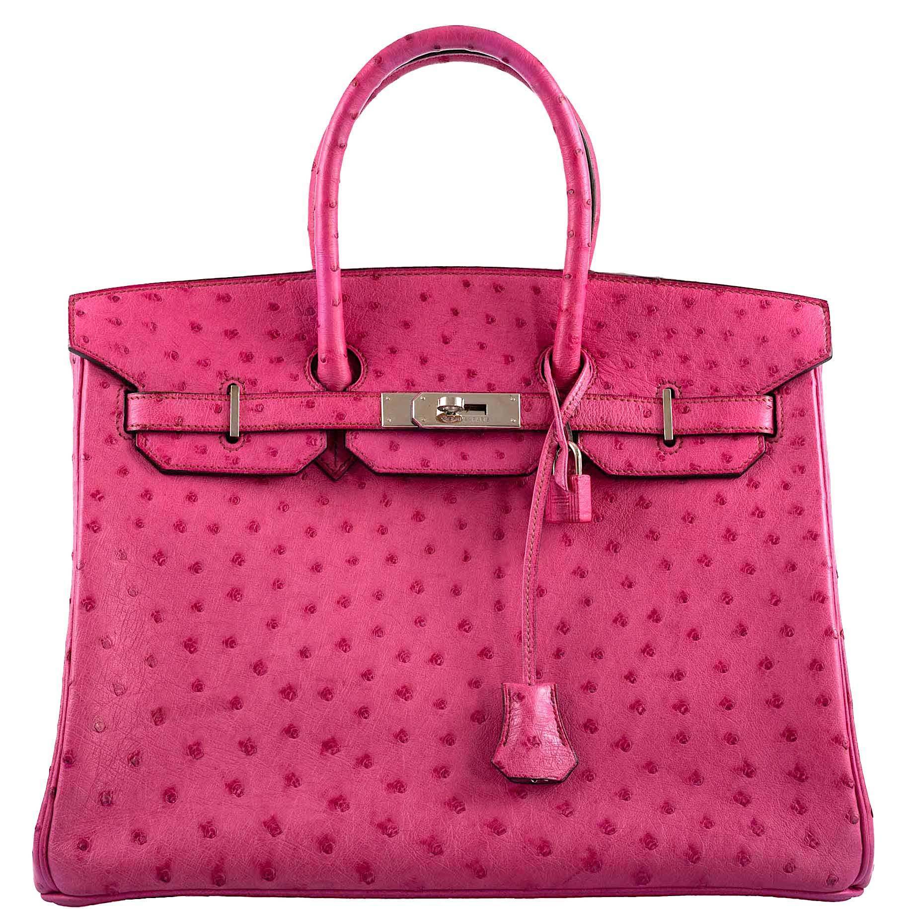 Hermes Birkin 35 Fuchsia Ostrich with Palladium Hardware - 2004, H Square - Exclusu