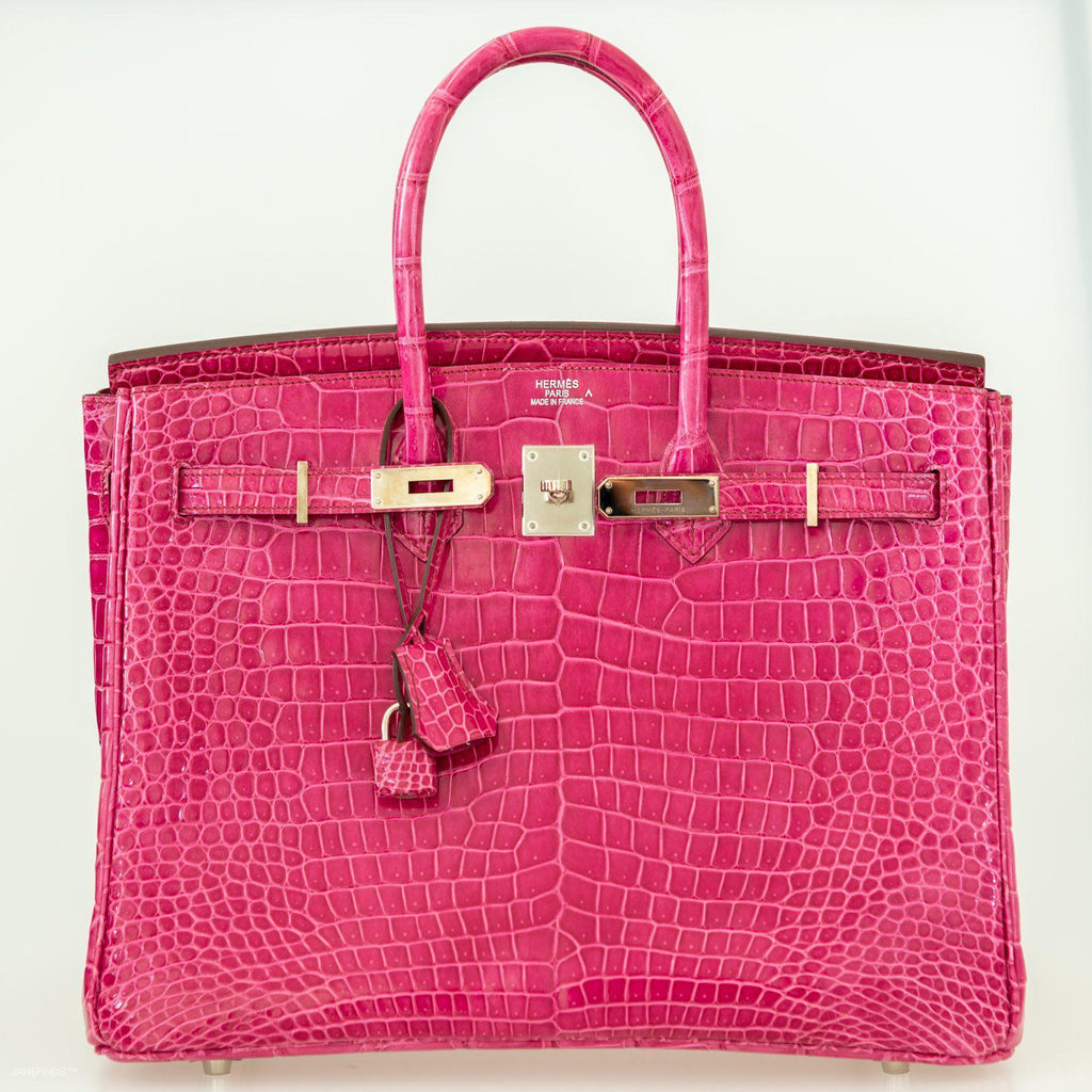 Hermes Birkin 35 Fuchsia Porosus Crocodile with Palladium Hardware - 2011, O Square - Exclusu