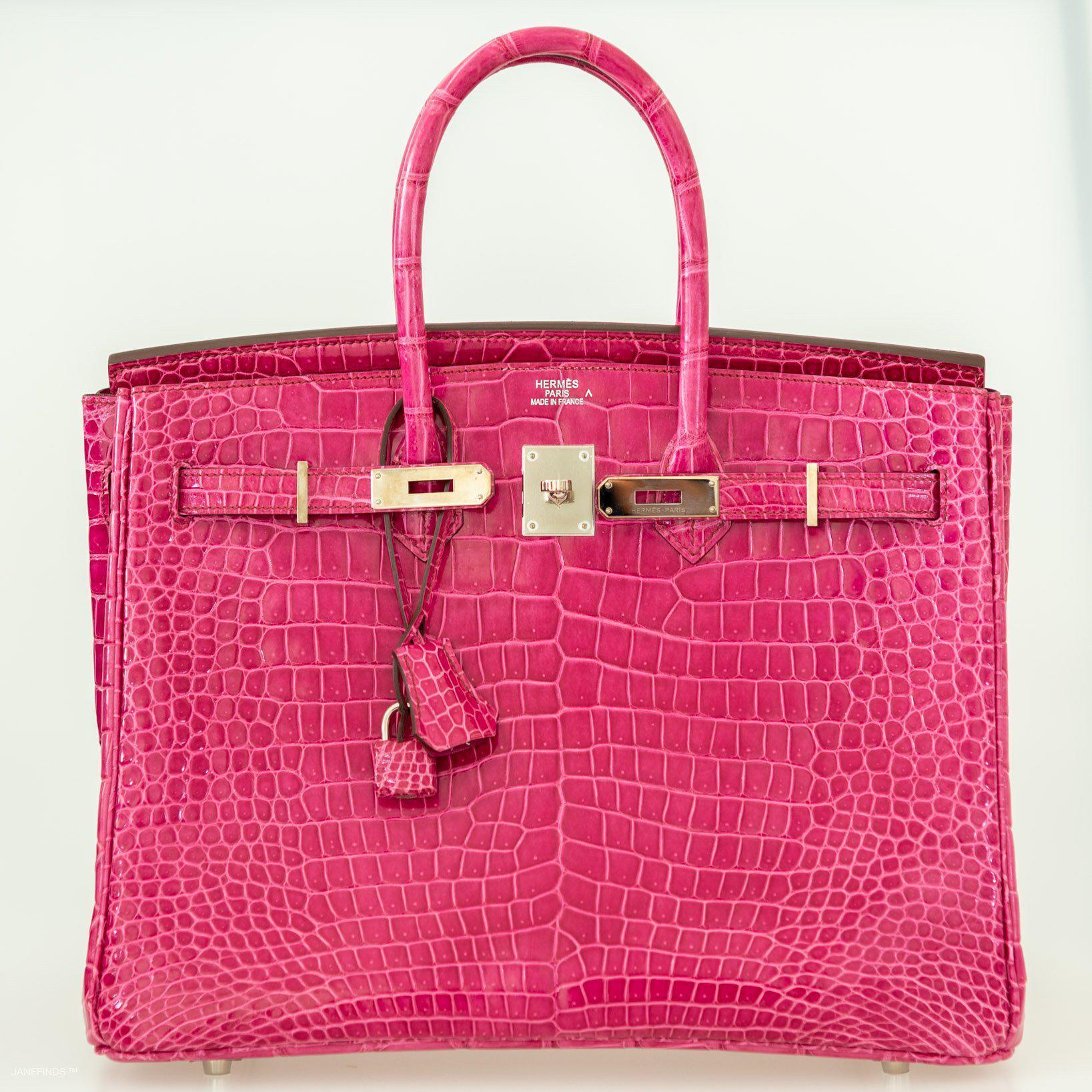 Hermes Birkin 35 Fuchsia Porosus Crocodile with Palladium Hardware - 2011, O Square - Exclusu
