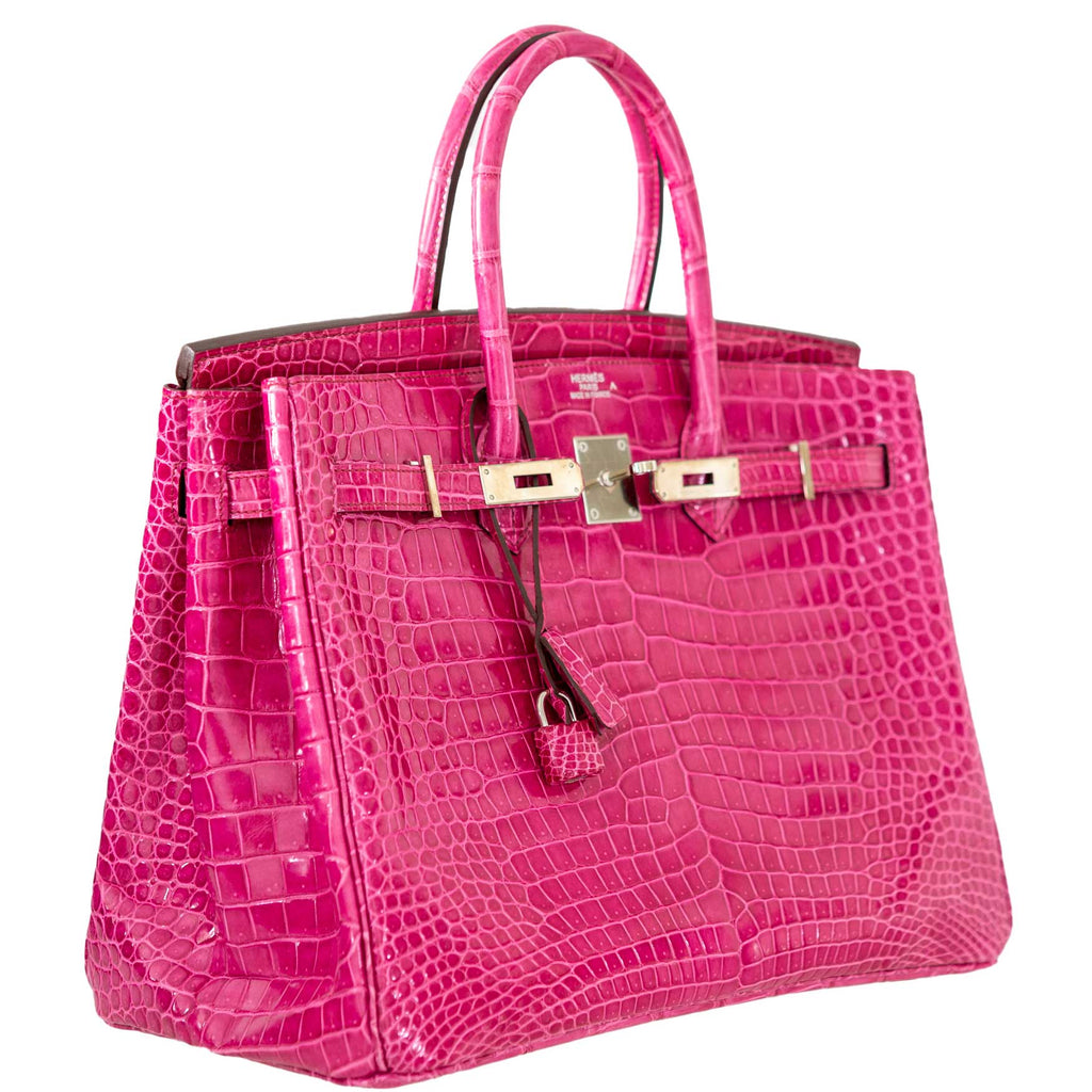 Hermes Birkin 35 Fuchsia Porosus Crocodile with Palladium Hardware - 2011, O Square - Exclusu