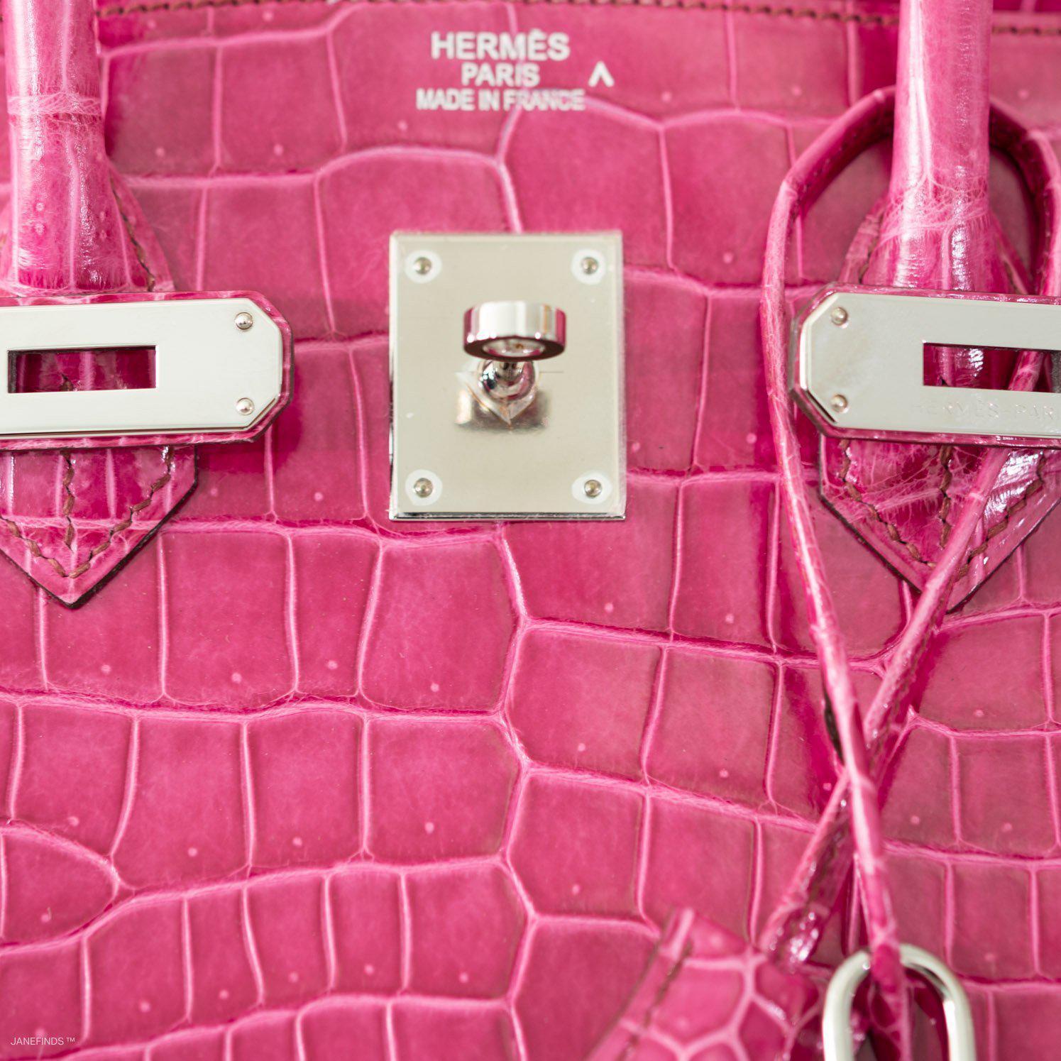Hermes Birkin 35 Fuchsia Porosus Crocodile with Palladium Hardware - 2011, O Square - Exclusu